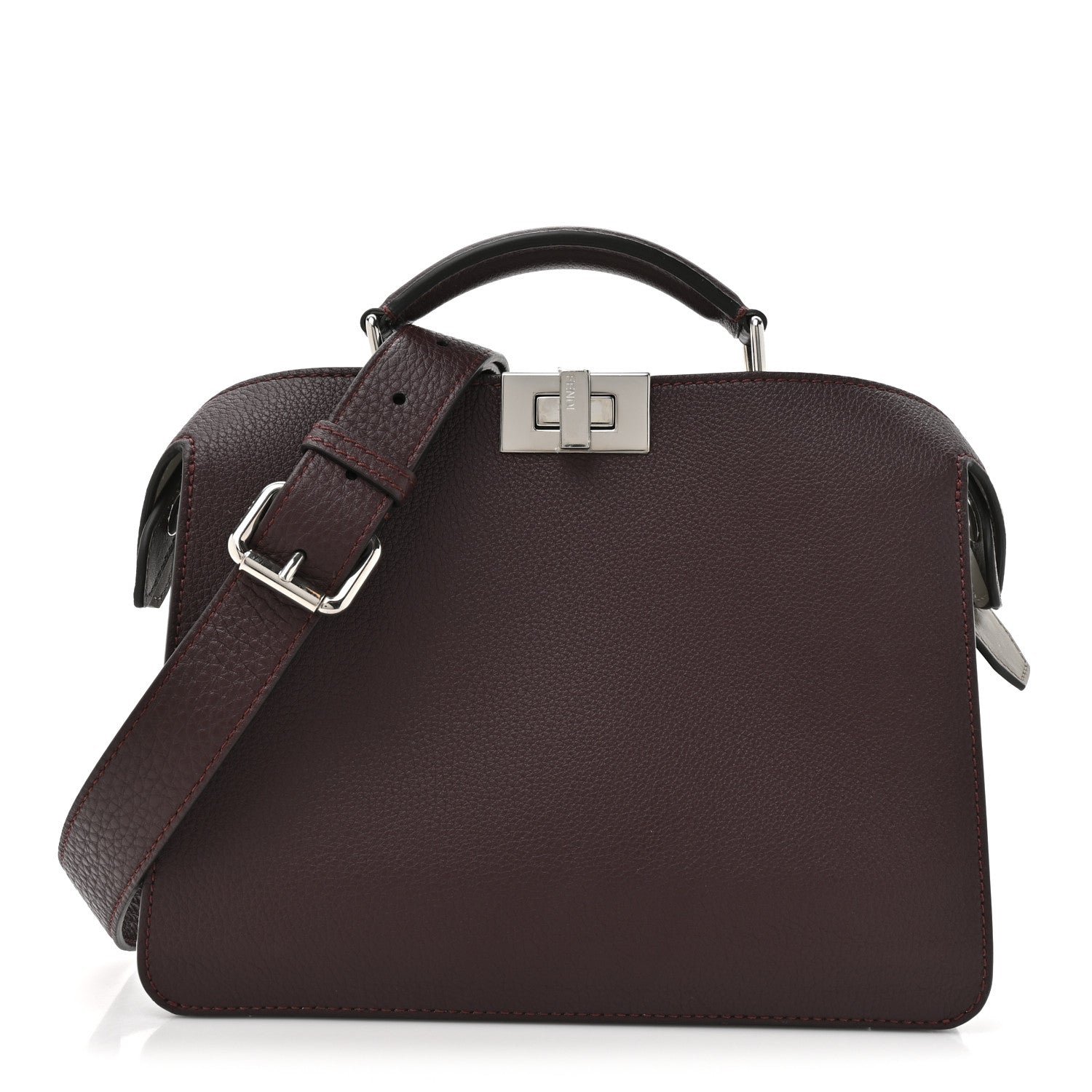 Fendi Cuoio Romano Vitello Cover Glazed Fabric Bi-Color FF 1974 Mini Peekaboo I SEE U Satchel  Ghianda Grezzo