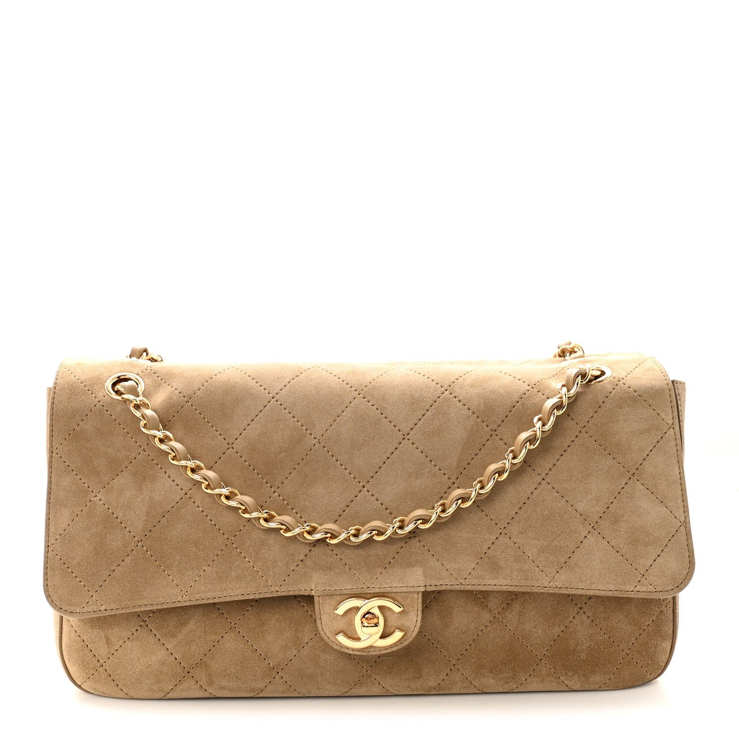 Chanel Suede Calfskin Small Souplissimo Maxi Flap Dark Beige