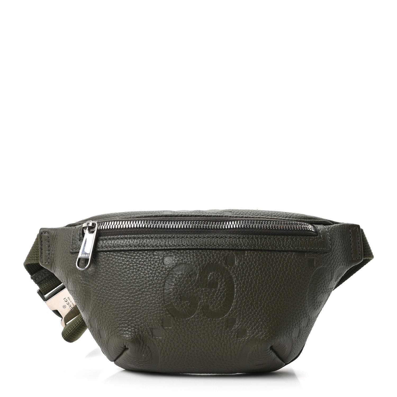 Gucci Piuma Calfskin Jumbo GG Embossed Small Belt Bag Dark Green