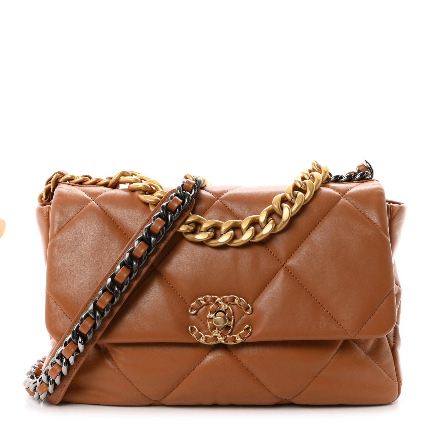 Chanel Lambskin Quilted Large Chanel 19 Flap Brown