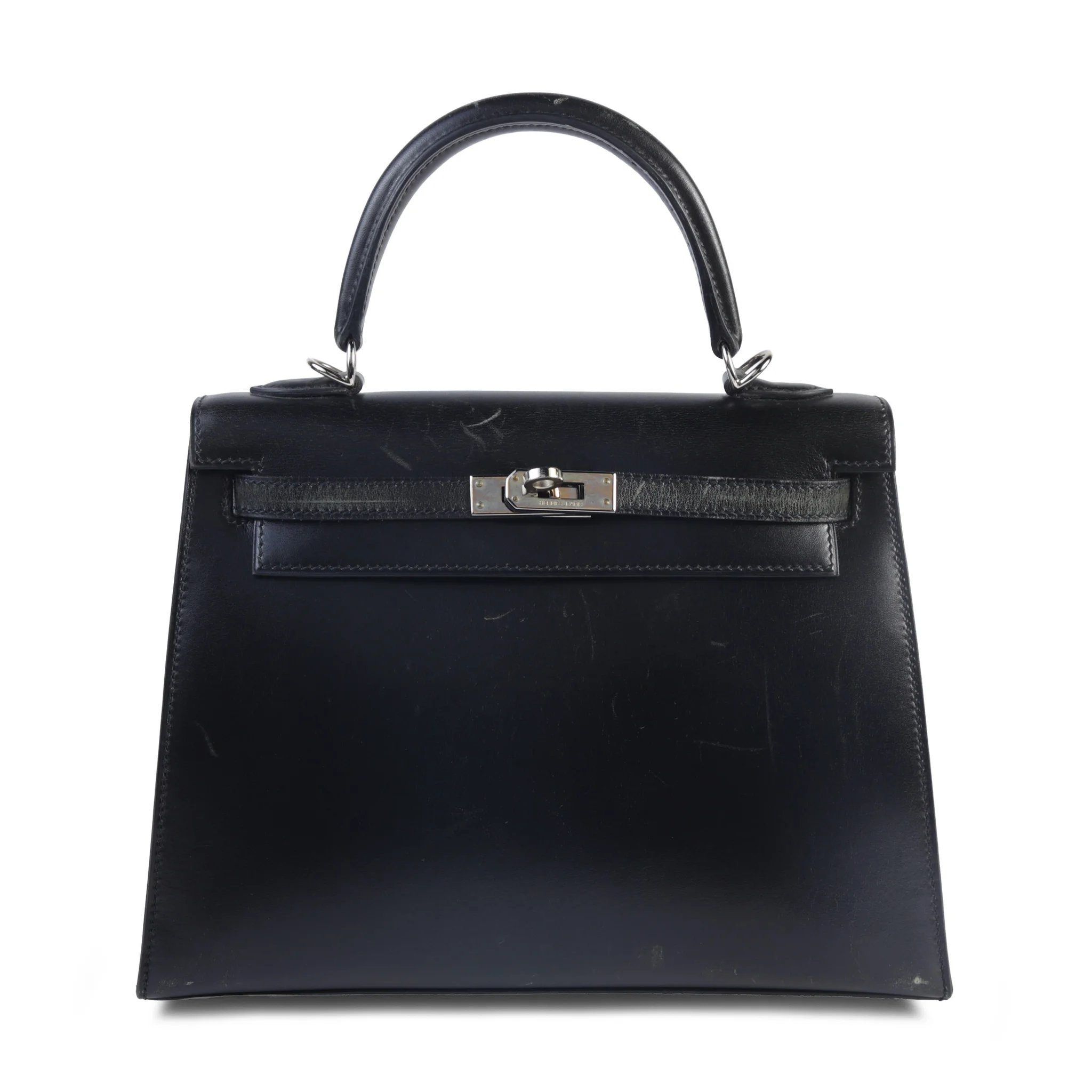 Good ( Rank AB) HERMÈS Kelly 25 Sellier Noir (89) Box-calf Palladium hardware Square L (2008)