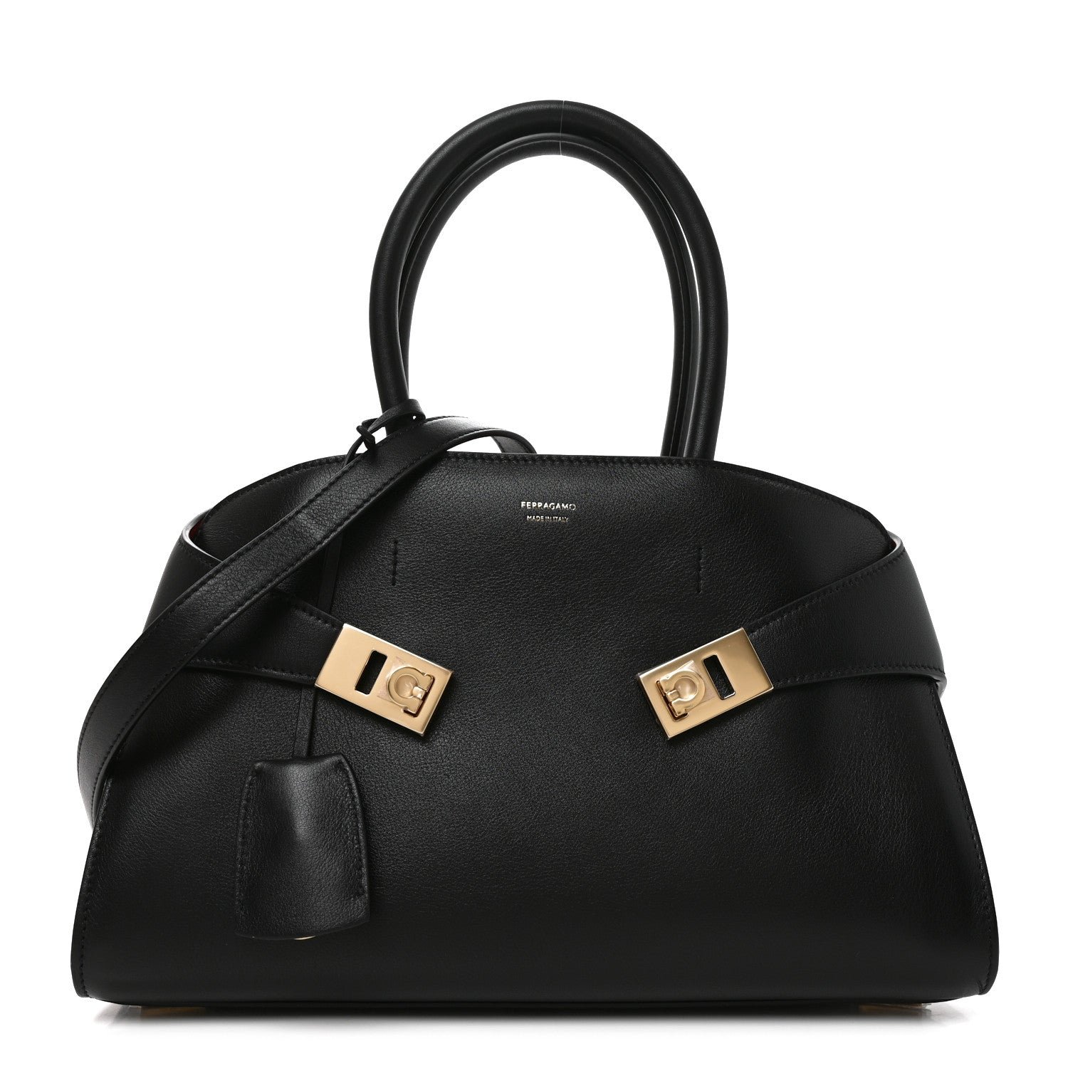 Salvatore Ferragamo Calfskin Small Hug Bag Black Flame Red