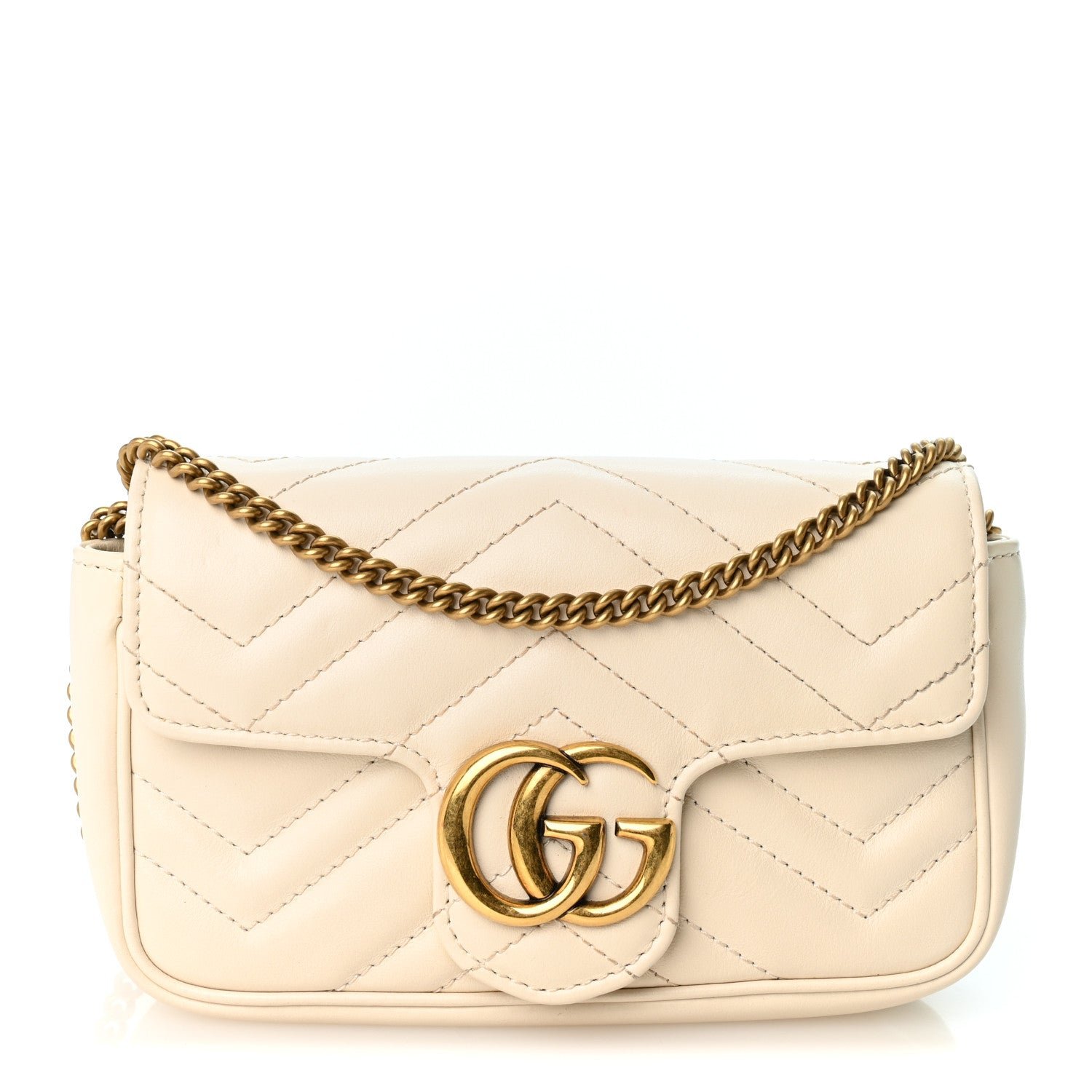 Gucci Calfskin Matelasse Super Mini GG Marmont Shoulder Bag White