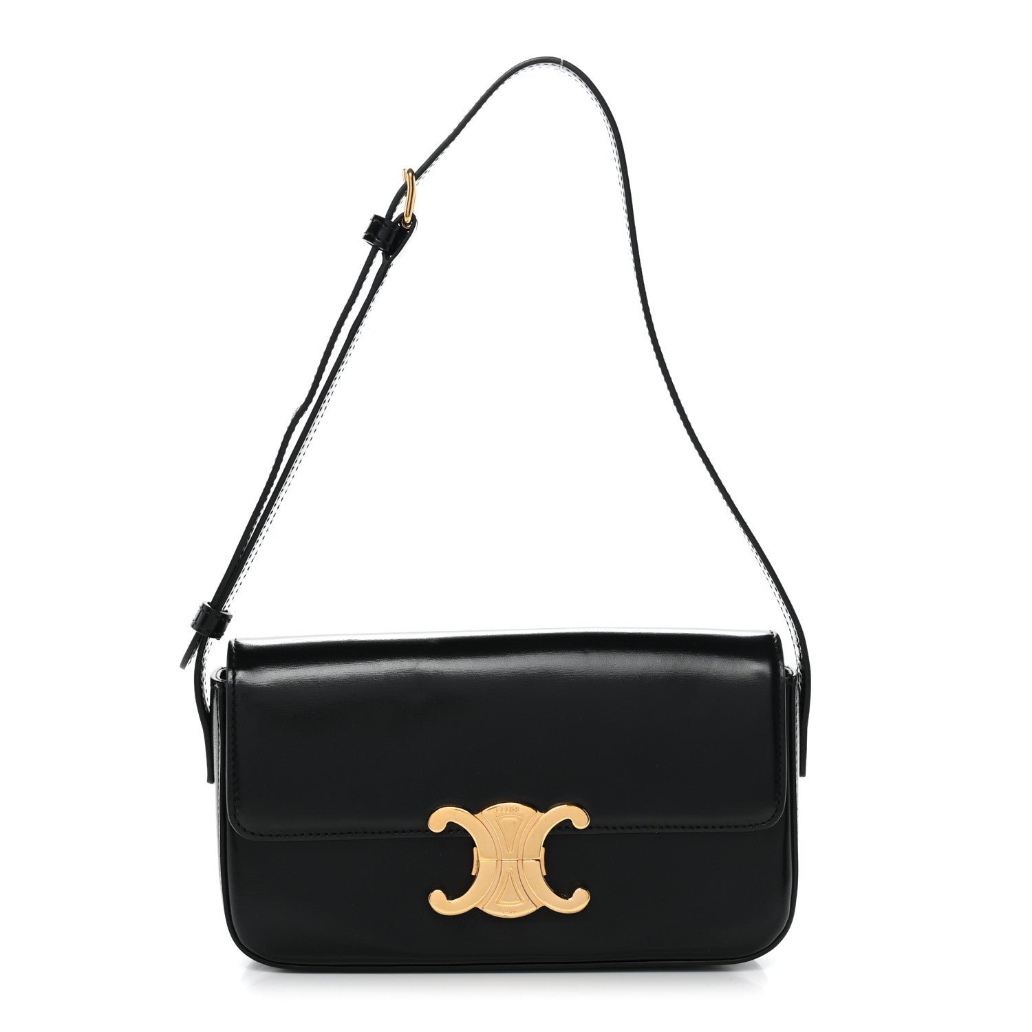 Celine Shiny Calfskin Triomphe Shoulder Bag Black