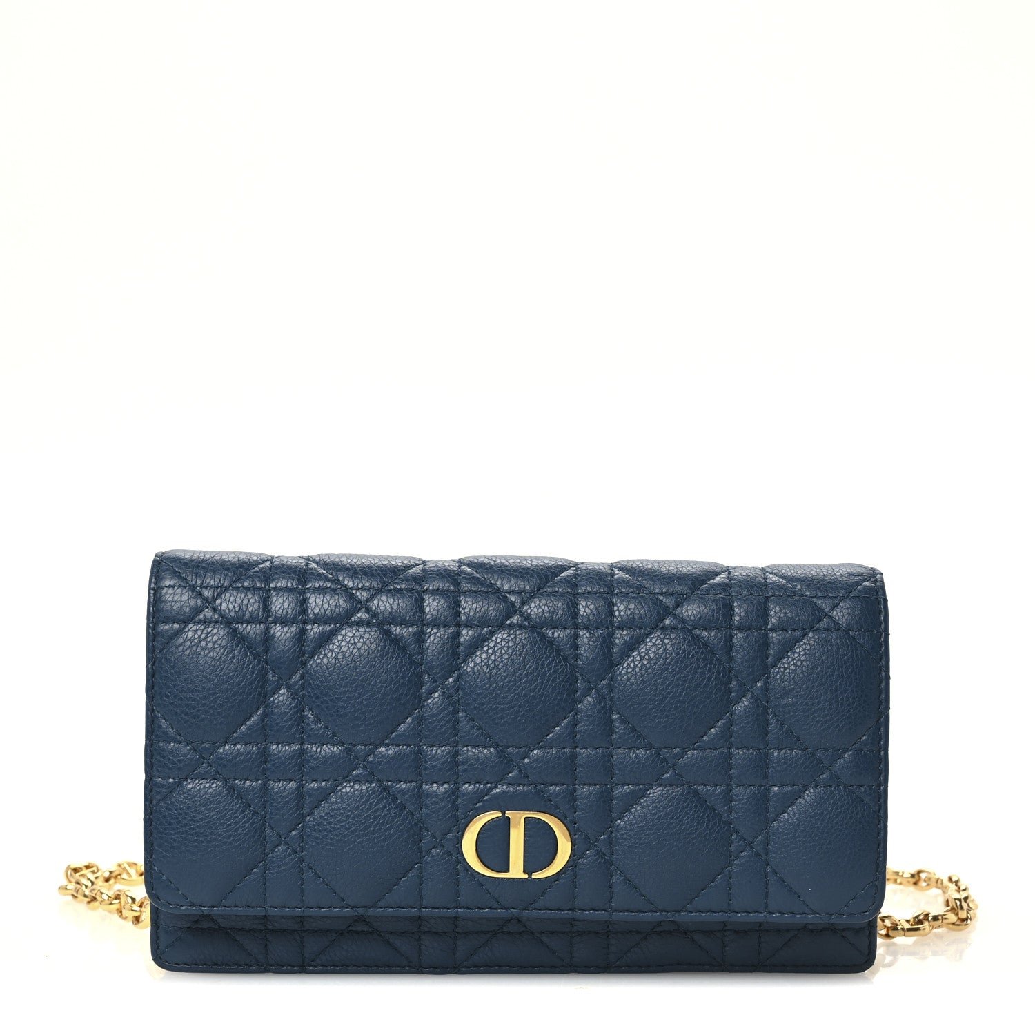 Christian Dior Supple Calfskin Cannage Caro Belt Pouch with Chain Steel Blue