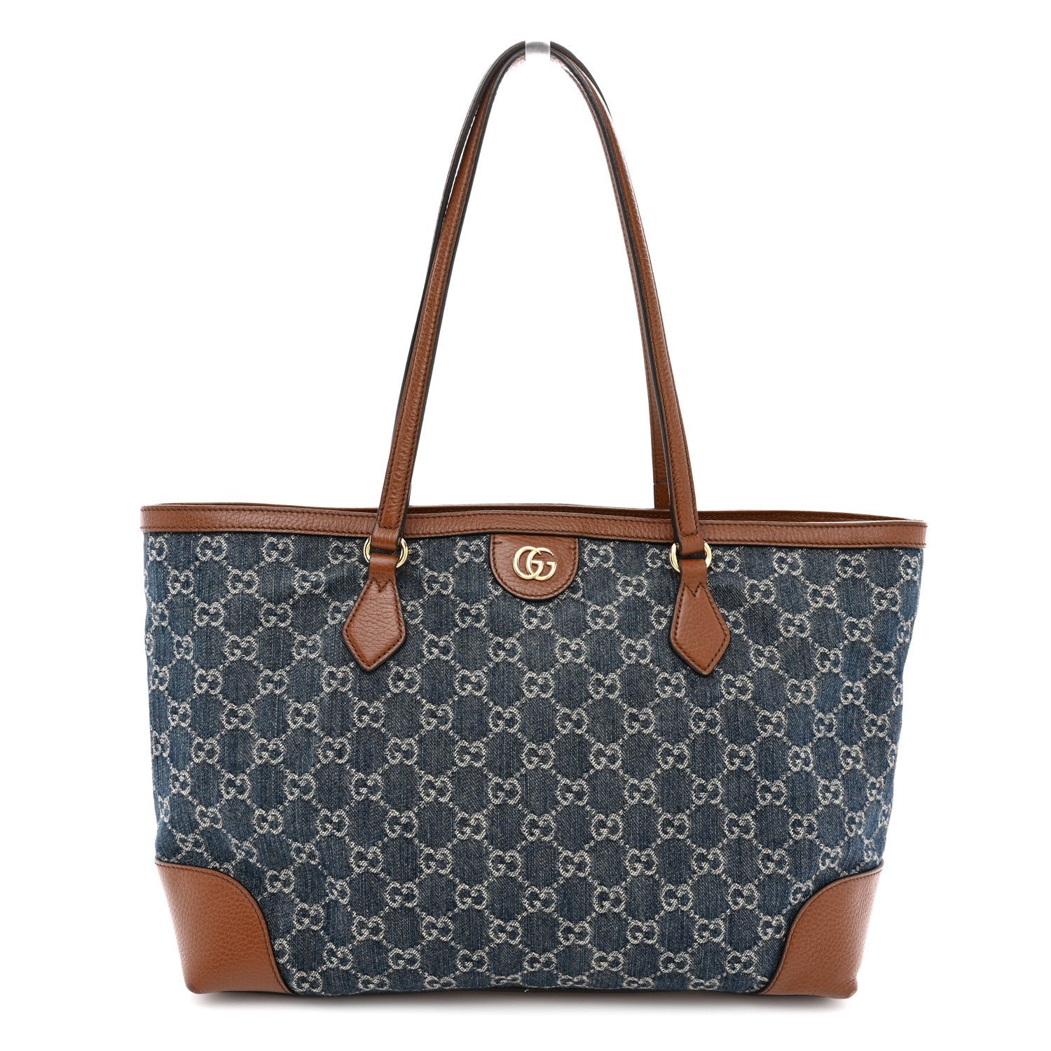 Gucci New Denim GG Monogram Medium Ophidia Shopping Tote Blue Tea Cuir