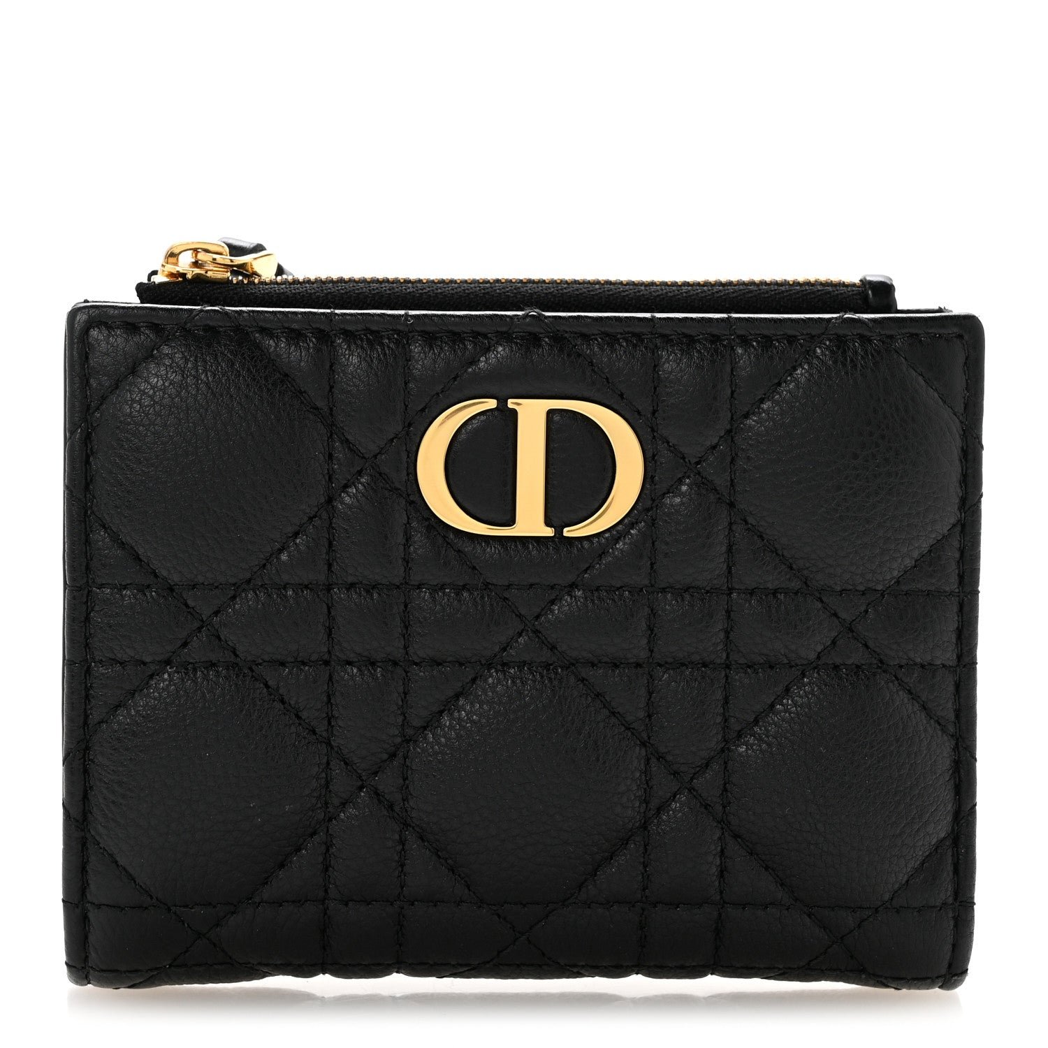 Christian Dior Grained Calfskin Supple Cannage Caro Dahlia Wallet Black