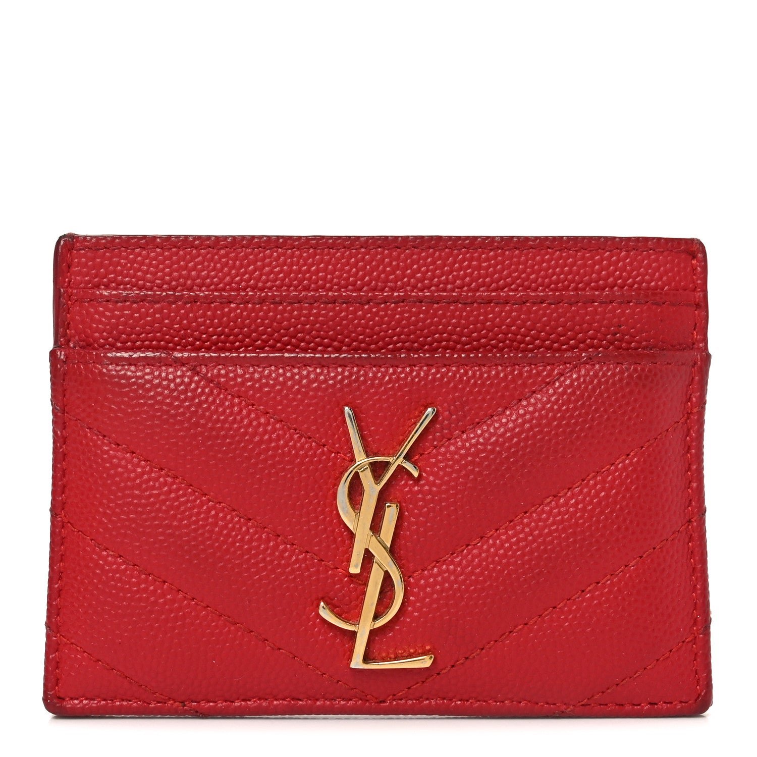 Saint Laurent Grain De Poudre Matelasse Chevron Monogram Credit Card Case New Red