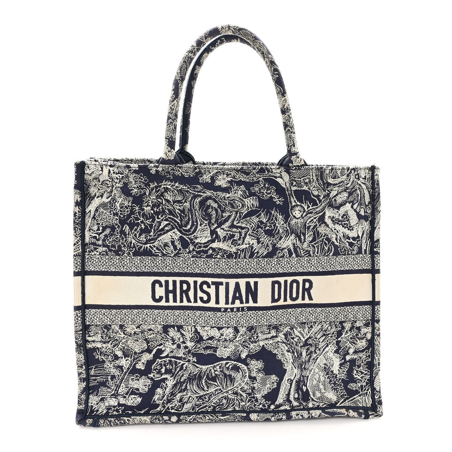 Christian Dior Canvas Embroidered Large Dioriviera Toile De Jouy Reverse Book Tote Blue