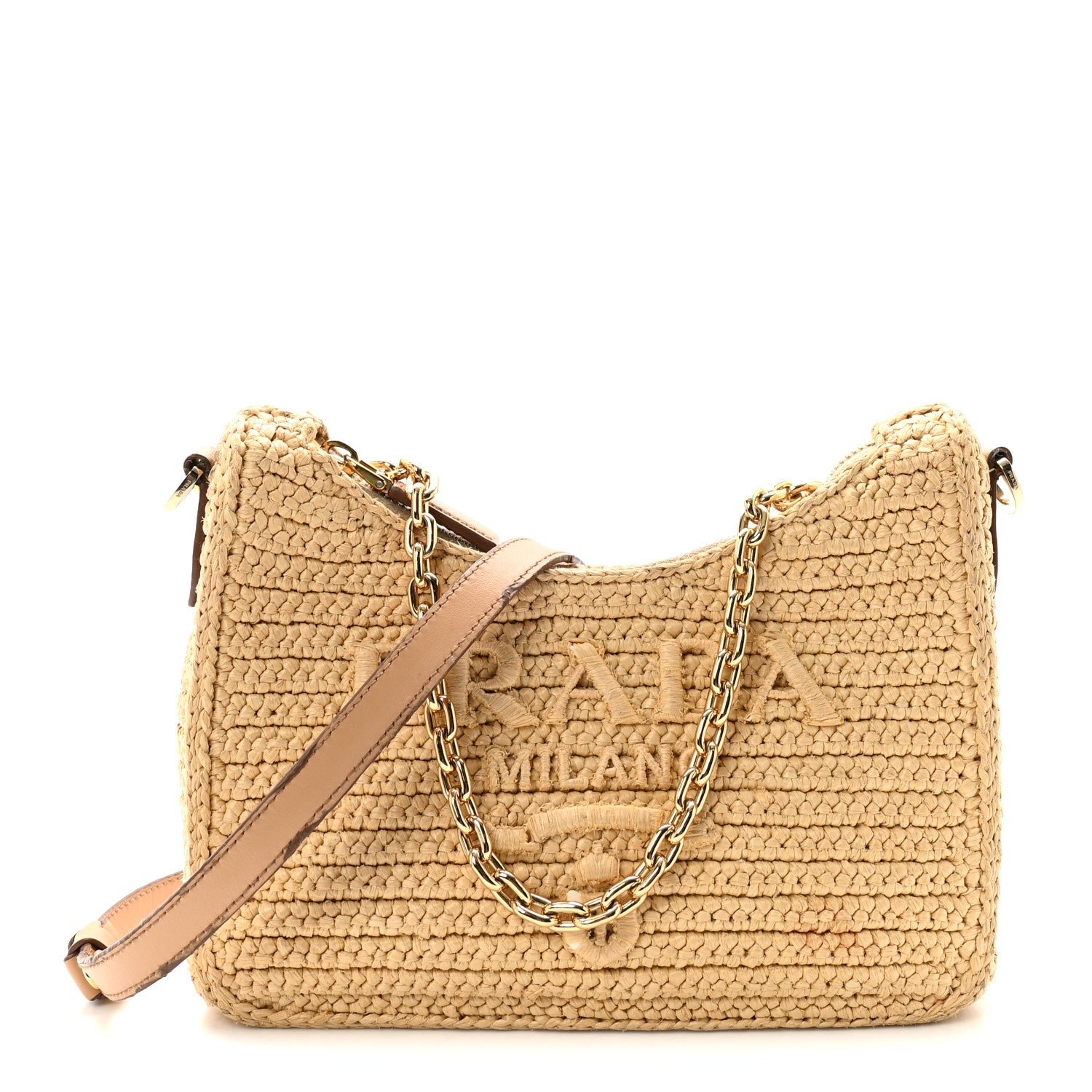 Prada Yarn Raffia Effect Crochet Mini Re-Edition 2000 Shoulder Bag Naturale