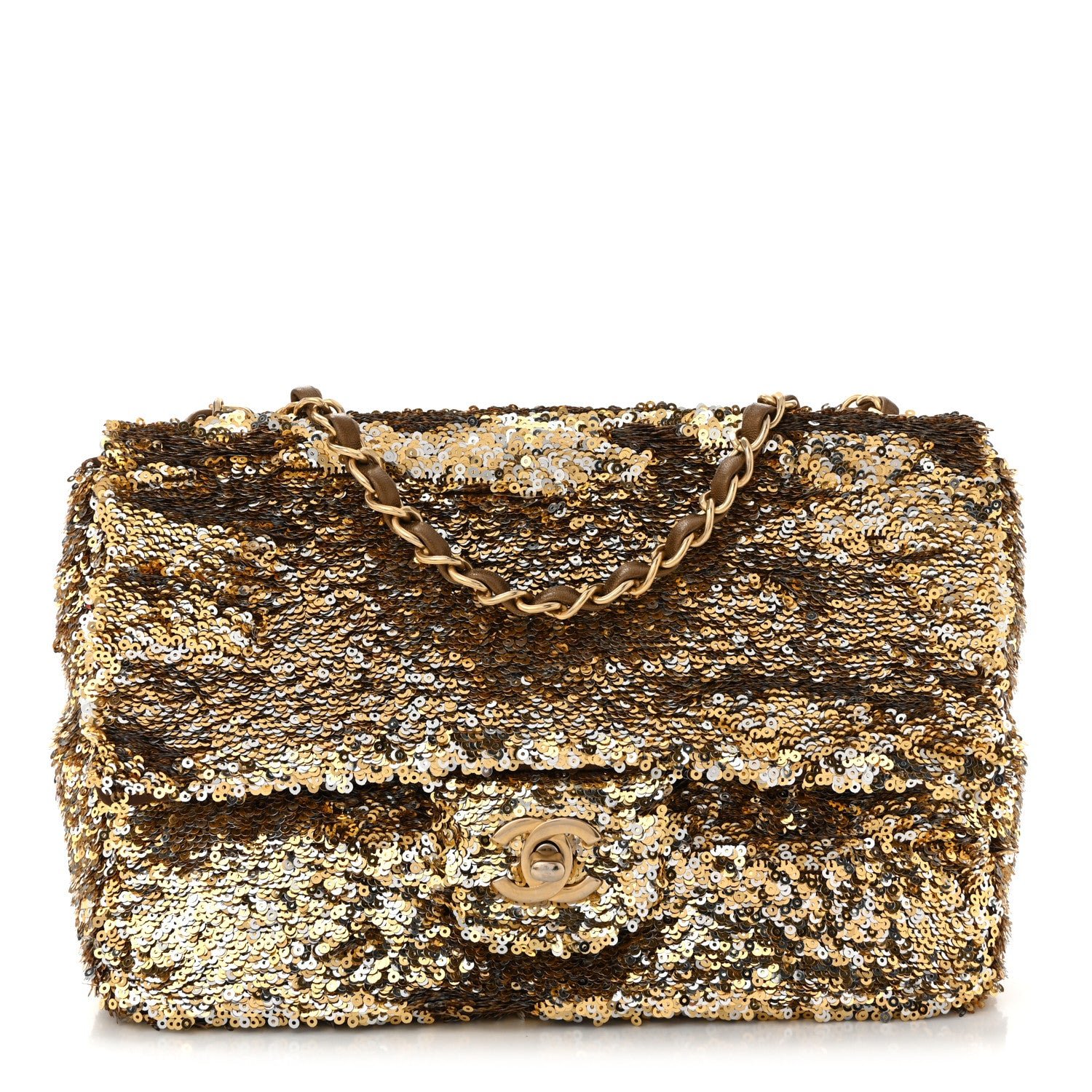 Chanel Sequin Medium Single Flap Gold