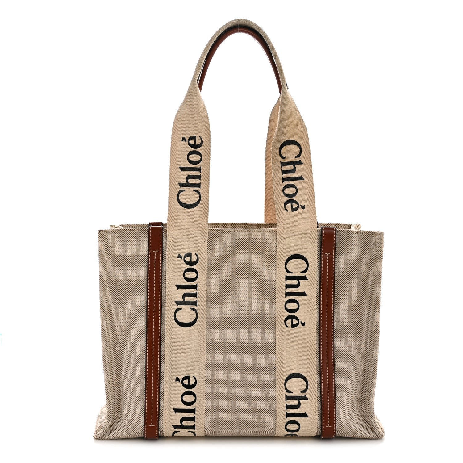 Chloe Chloe Cotton Calfskin Medium Woody Ribbon Tote White Brown