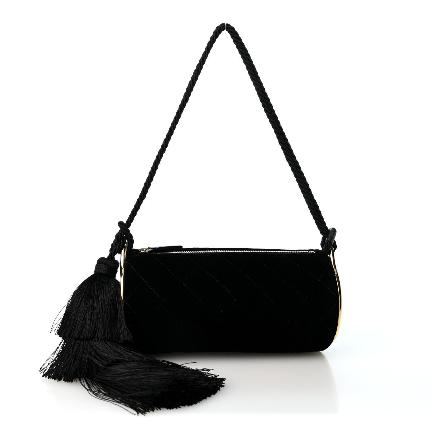 Chanel Velvet Quilted Clutch With Strap Black