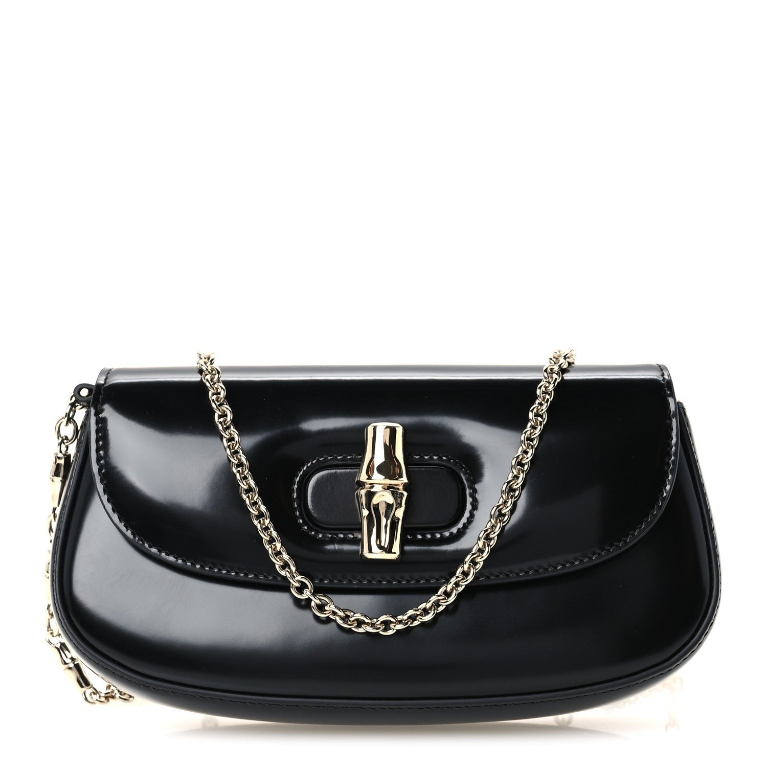 Gucci Shiny Calfskin Small Bamboo Night Bag Black