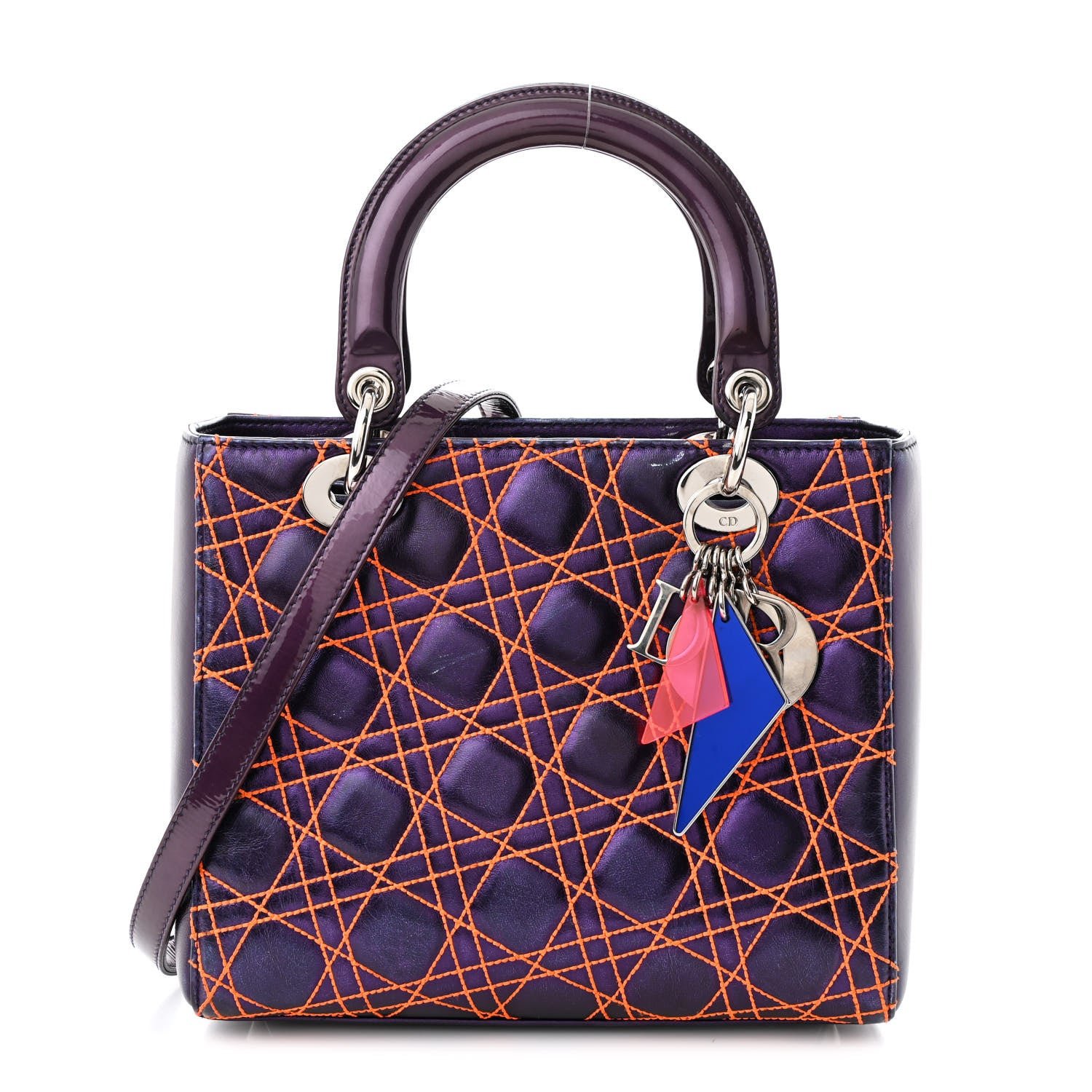 Dior Metallic Lambskin Cannage Medium Anselm Reyle Lady Dior Purple Orange