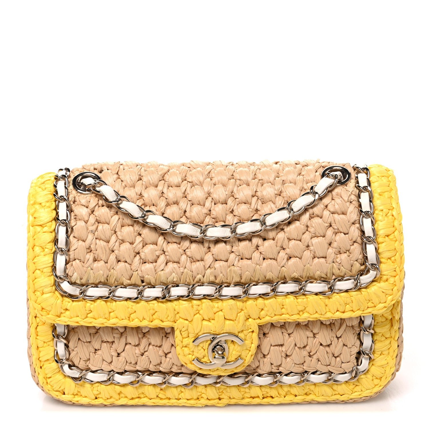 Chanel Raffia Chain Venice Beach Flap Bag Beige Yellow