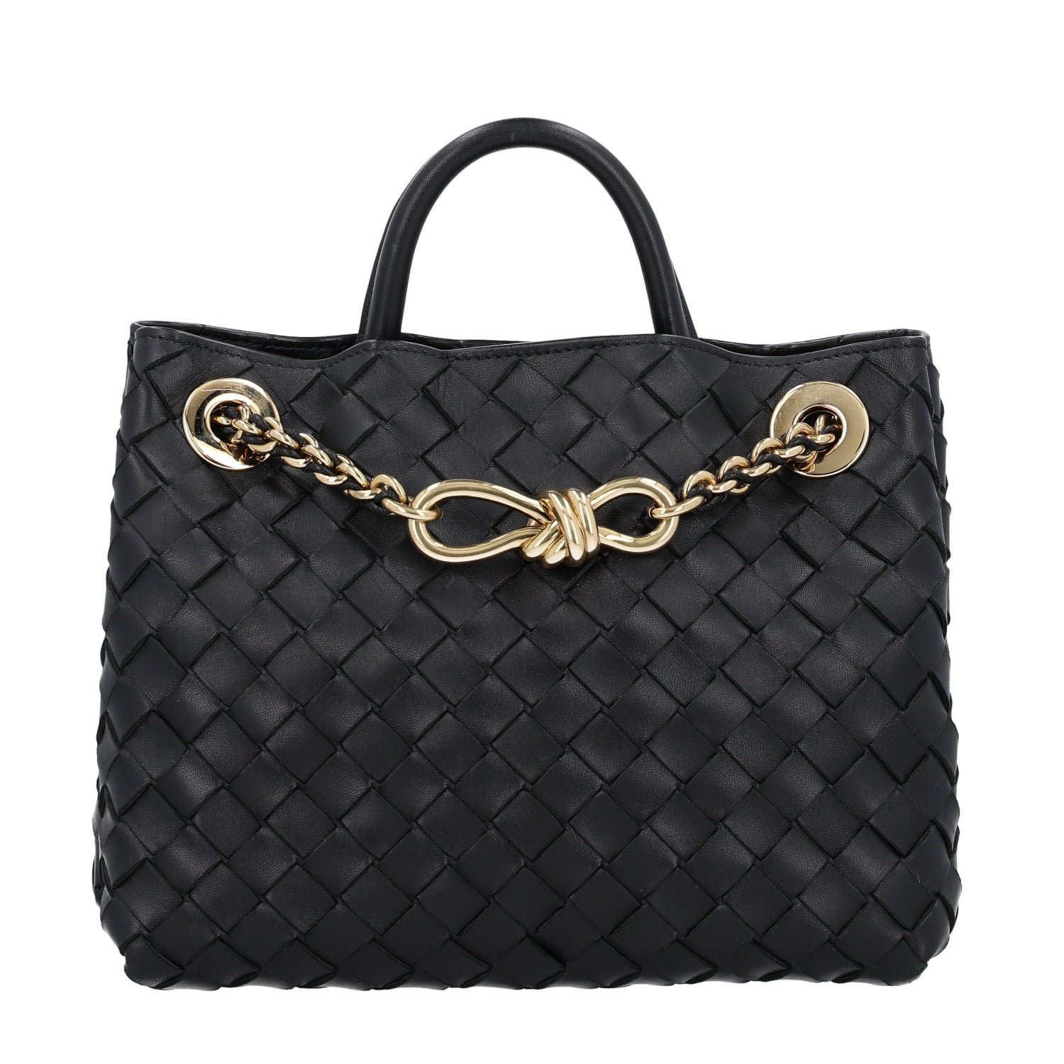 Bottega Veneta Nappa Intrecciato Small Andiamo With Chain Shoulder Bag Black