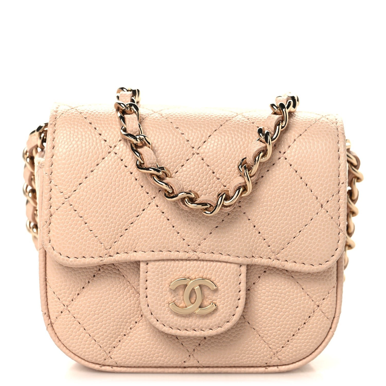 Chanel Caviar Quilted Mini Clutch With Chain Light Beige