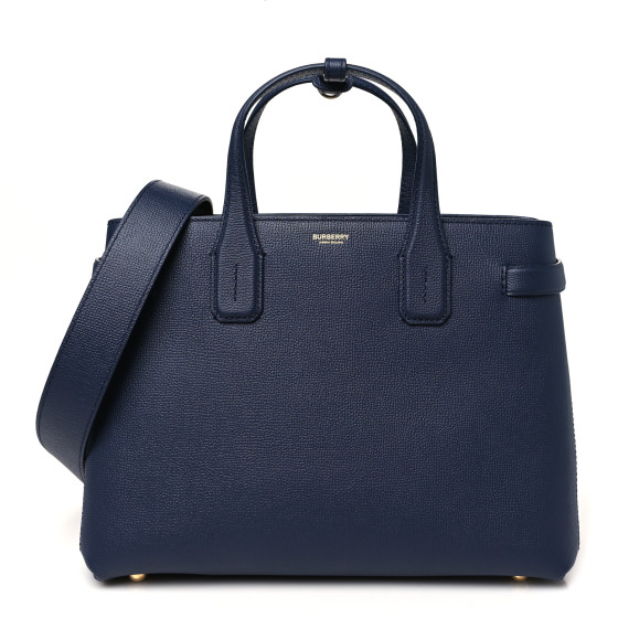 Burberry Derby Calfskin Vintage Check Medium Banner Tote Regency Blue