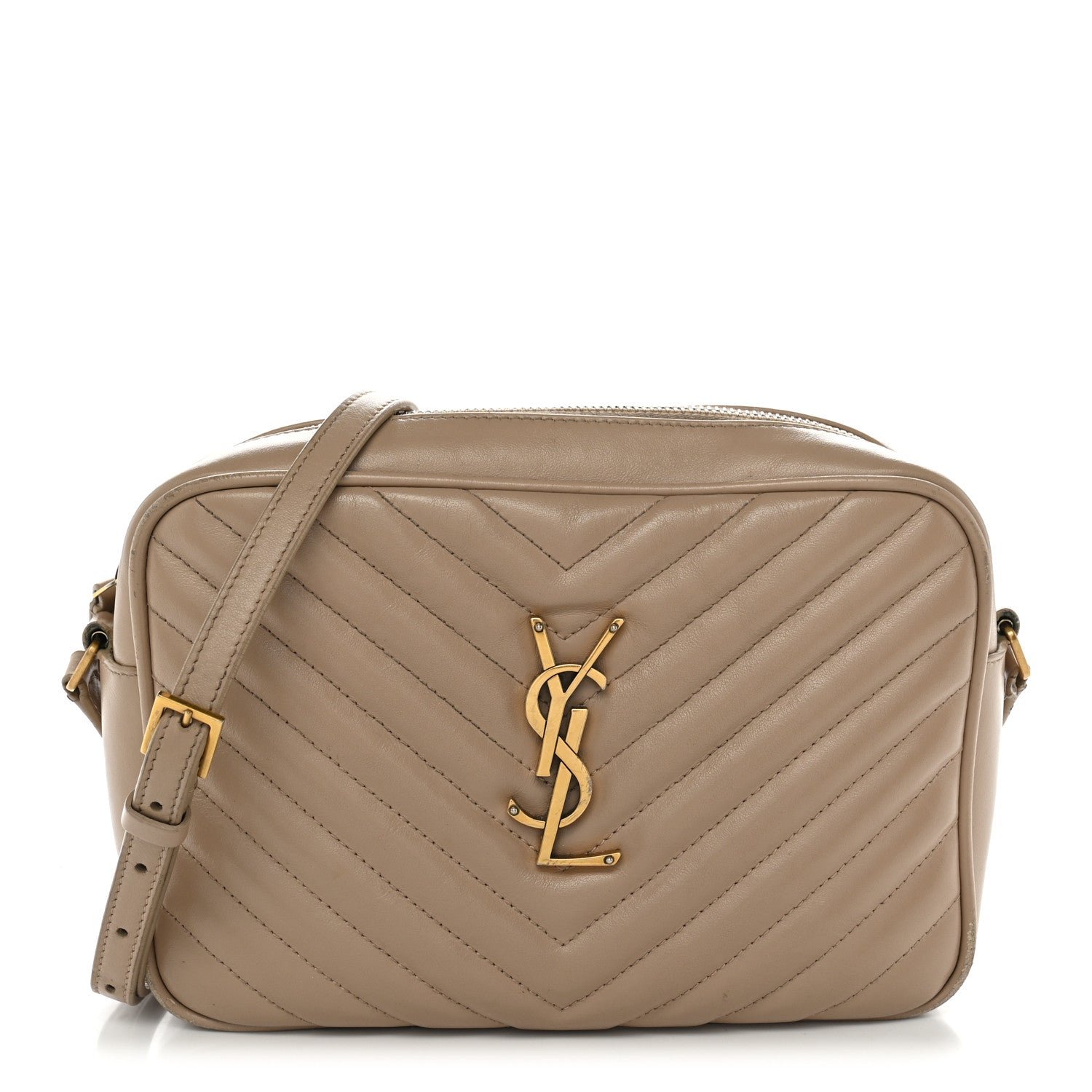 Saint Laurent Calfskin Matelasse Monogram Lou Camera Bag Dark Beige
