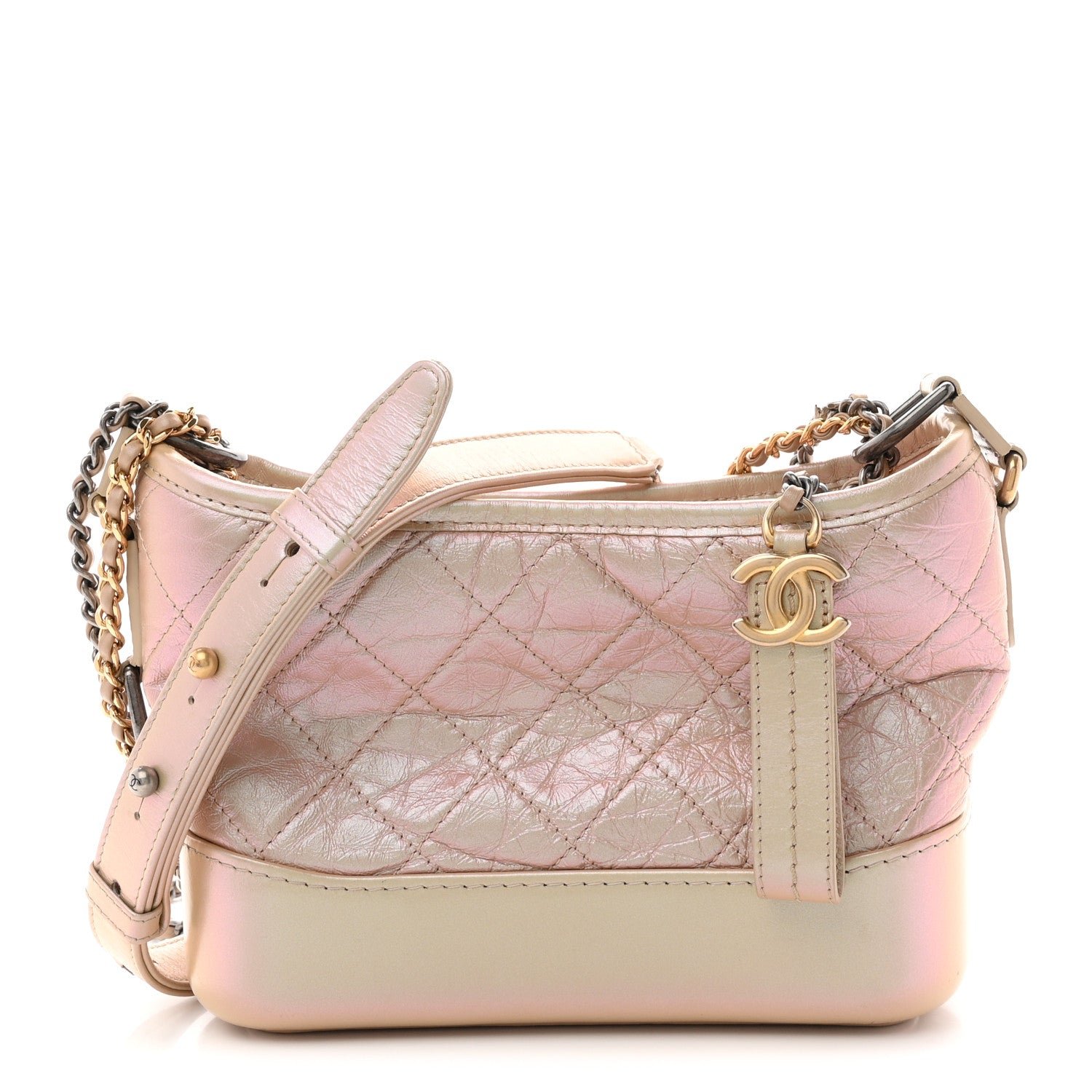 Chanel Iridescent Aged Calfskin Quilted Small Gabrielle Hobo Light Pink