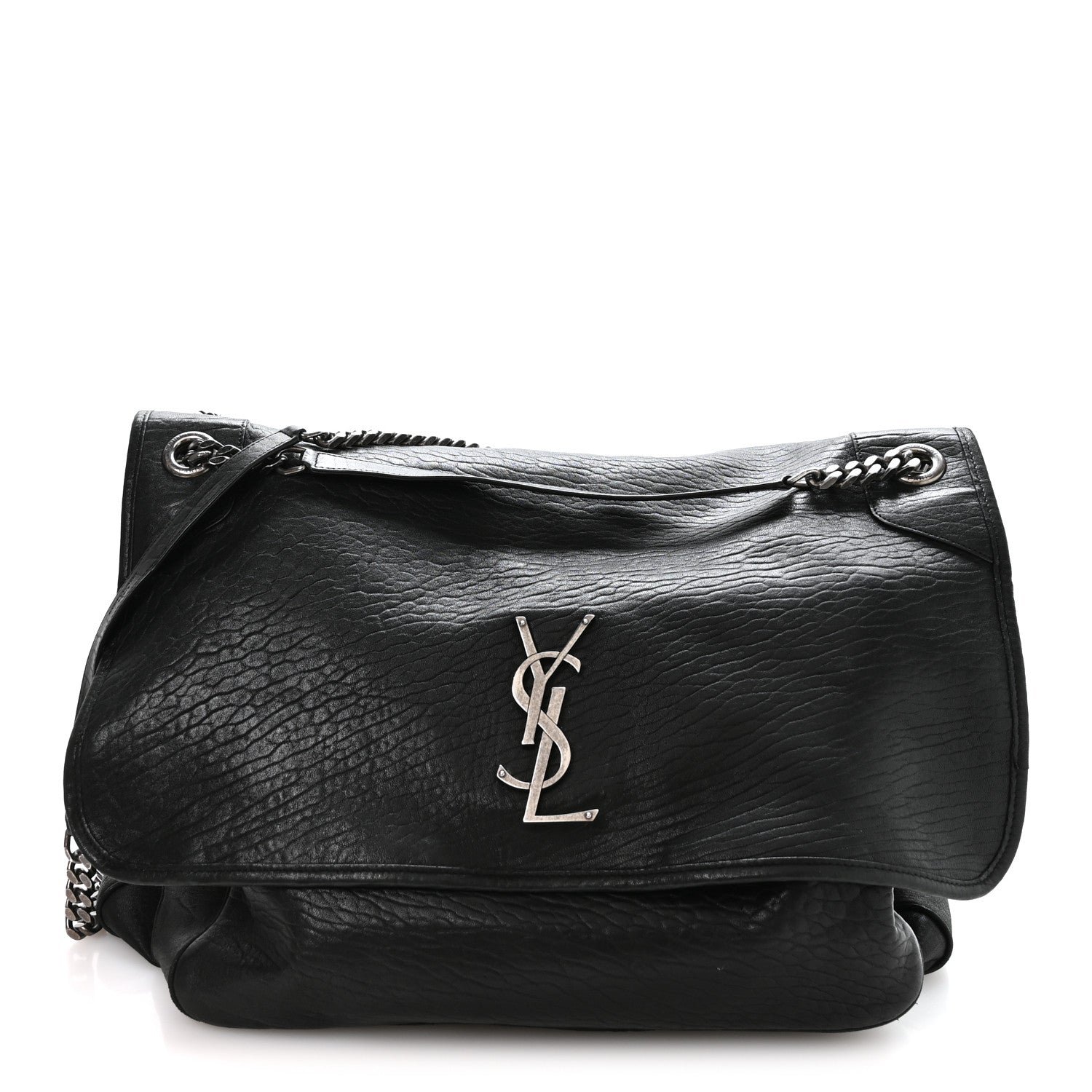 Saint Laurent Grained Lambskin Monogram Oversized Niki Chain Satchel Black