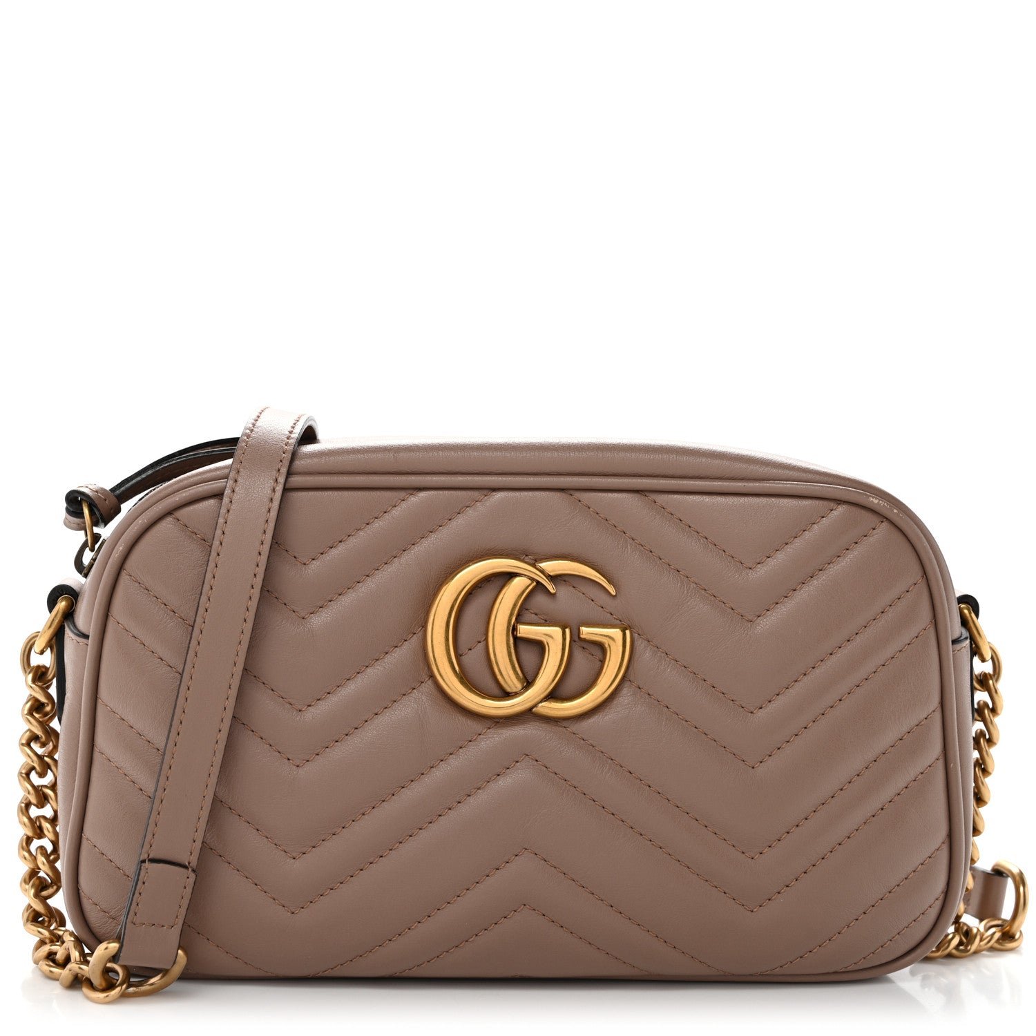 Gucci Calfskin Matelasse Small GG Marmont Chain Shoulder Bag Porcelain Rose