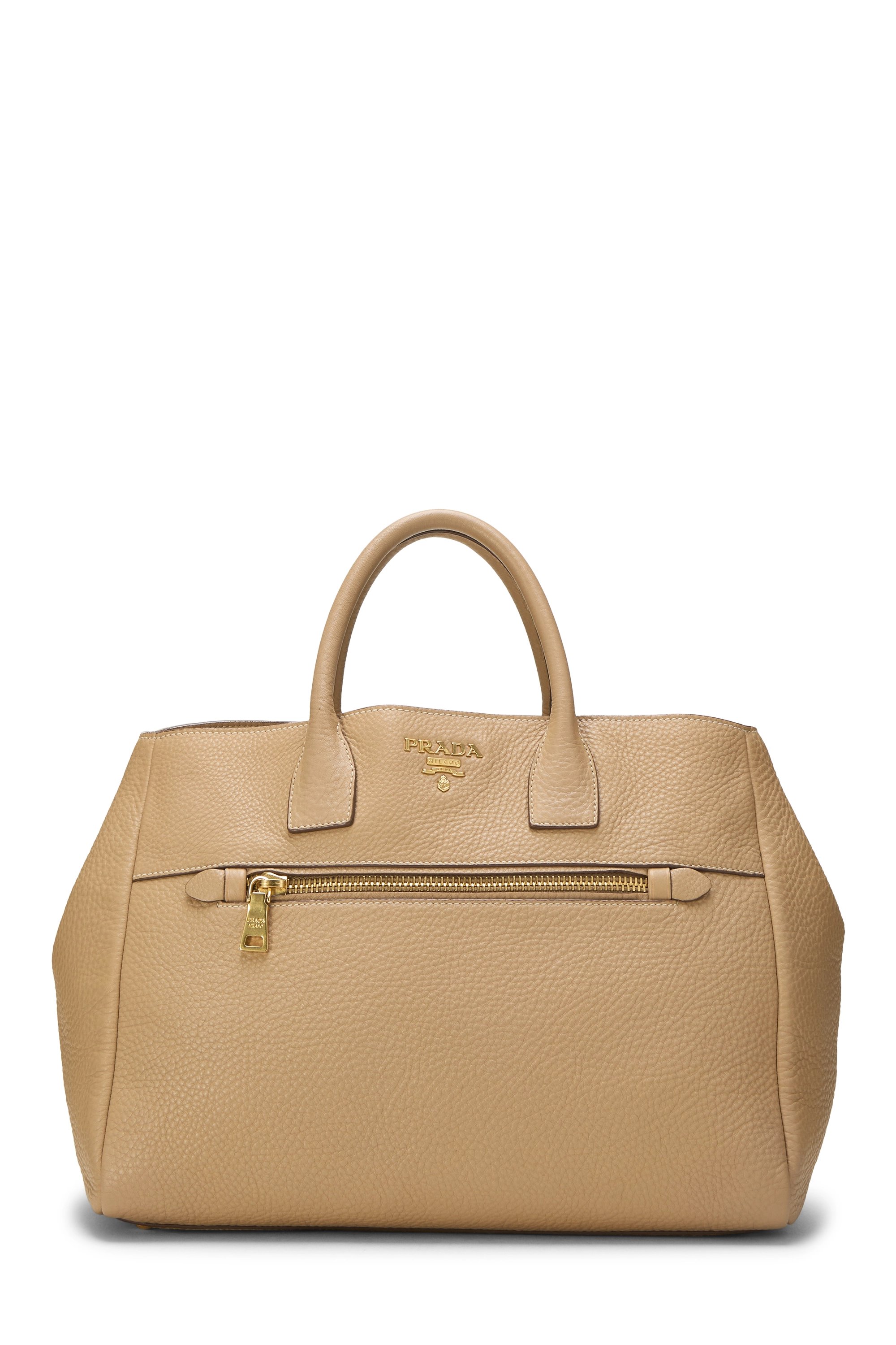 Brown Vitello Daino Convertible Zip Tote