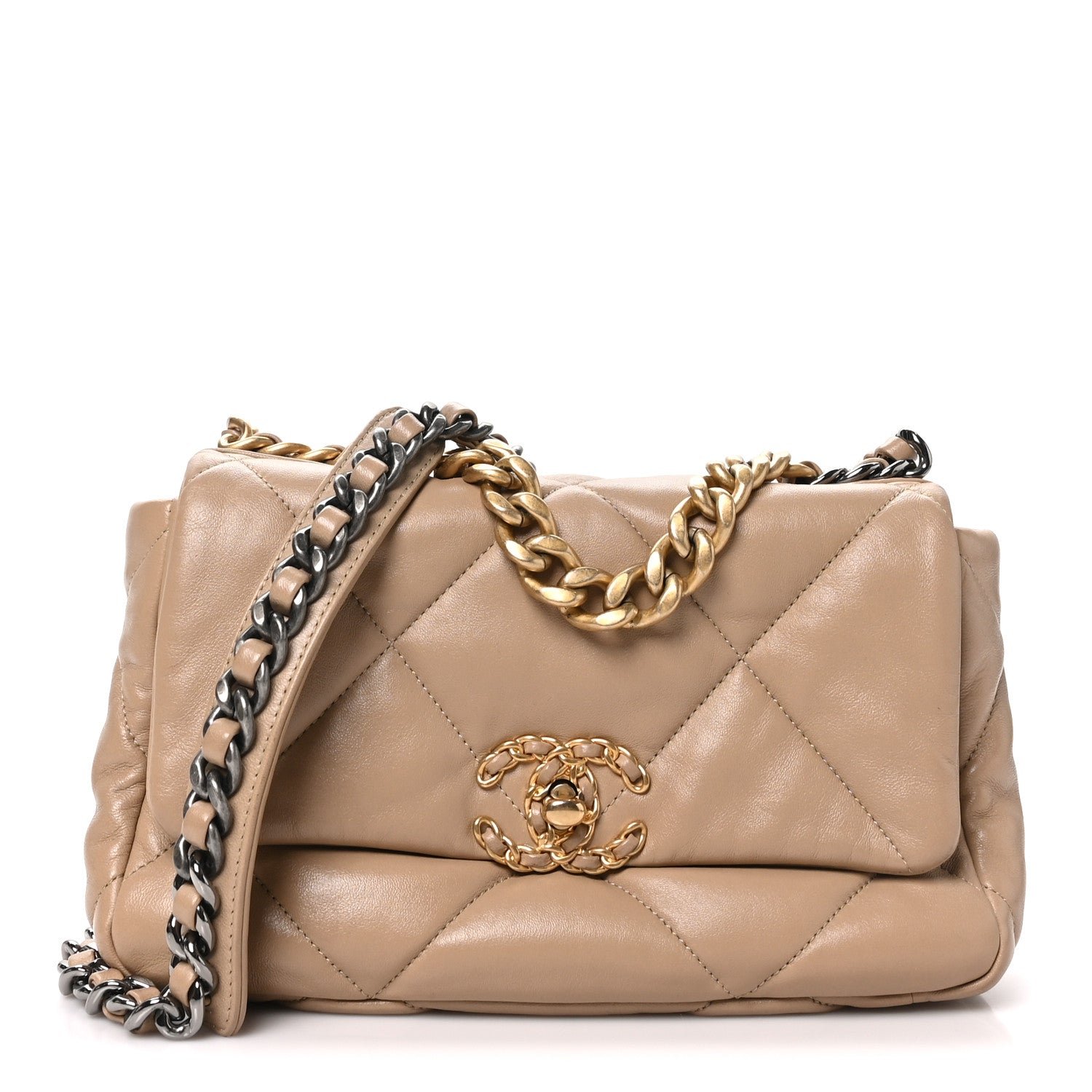 Chanel Lambskin Quilted Medium Chanel 19 Flap Dark Beige