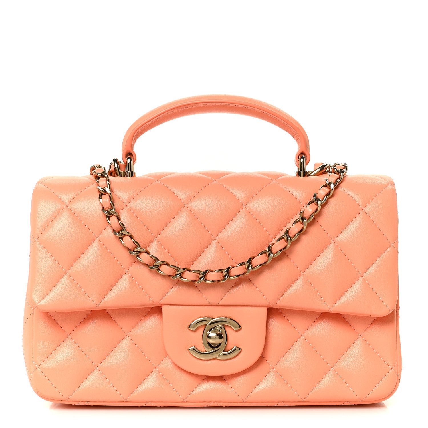 Chanel Lambskin Quilted Mini Top Handle Rectangular Flap Light Orange
