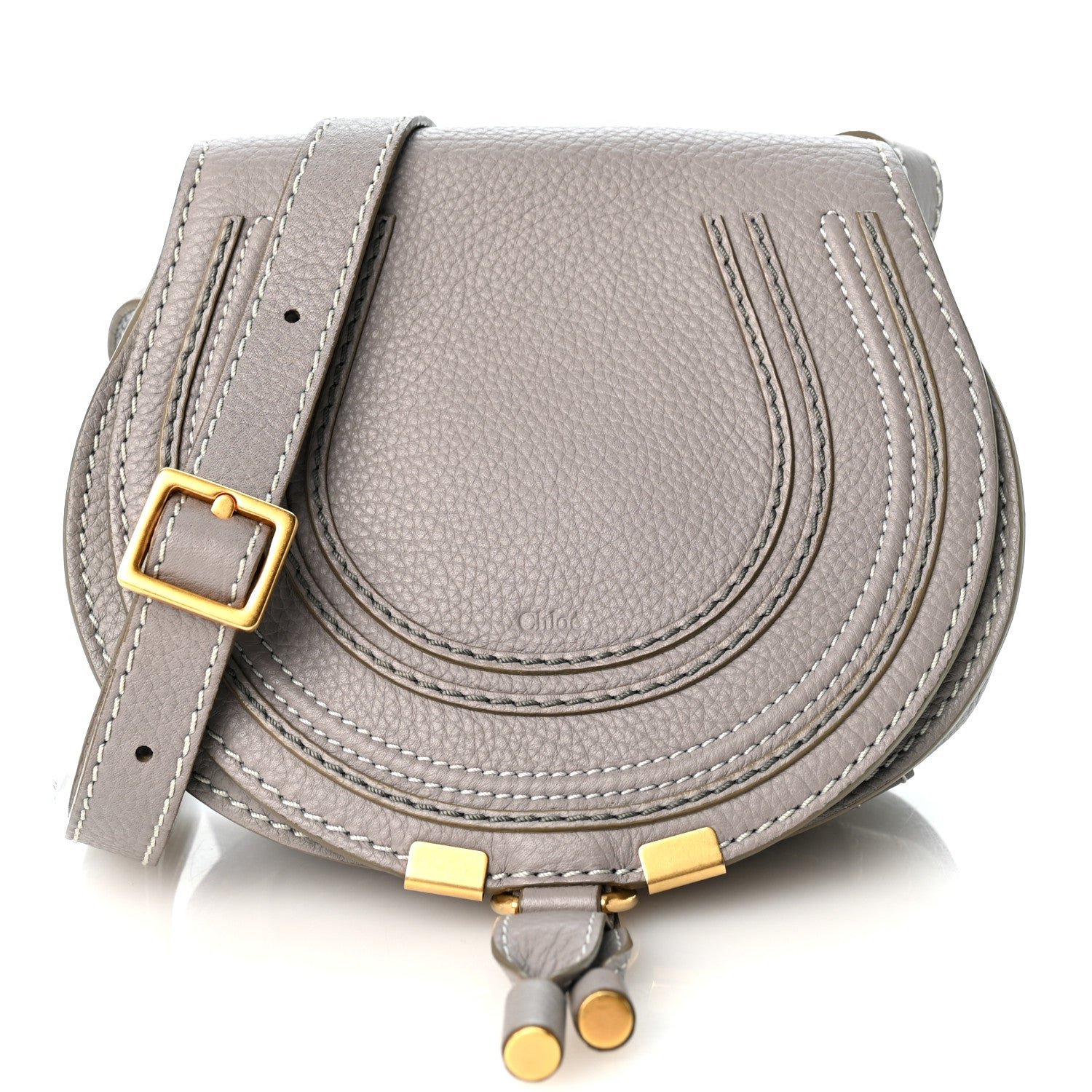 Chloe Calfskin Mini Marcie Round Crossbody Bag Cashmere Grey