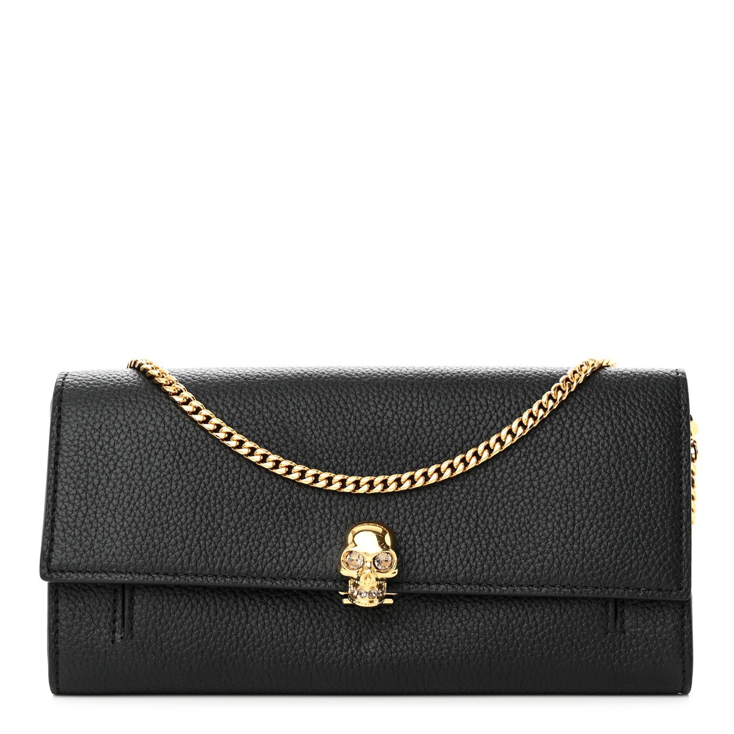 Alexander McQueen Pebbled Calfskin Skull Wallet on Chain Black