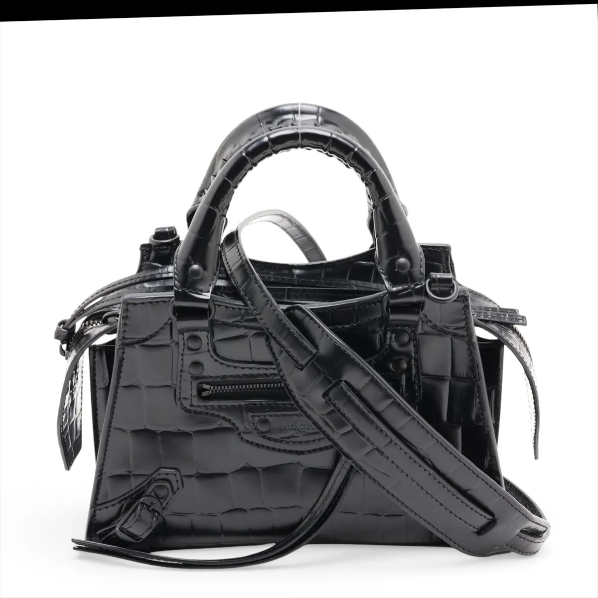 Balenciaga Mini Neo Classic City 638524 Mock Croc 2 Way Handbag Black