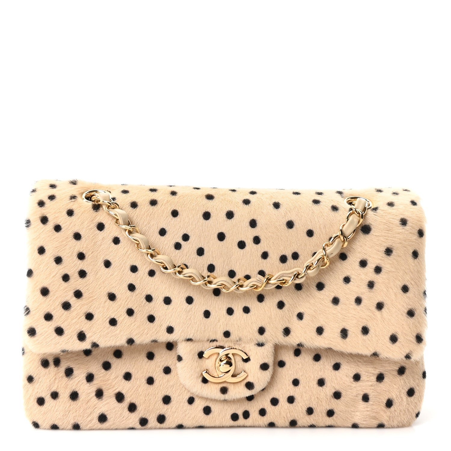 Chanel Pony Hair Cheetah Printed Creative Fabrics Flap Light Beige Black