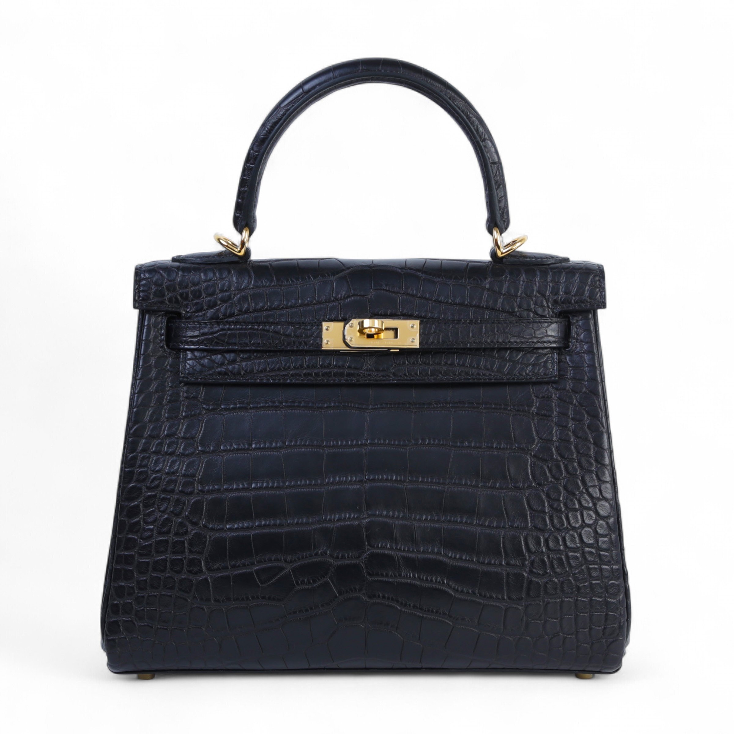 Hermes Excellent ( Rank SA ) HERMÈS Kelly 25 Noir (89) Matte Alligator Gold hardware B (2023)