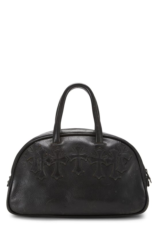 Chrome Hearts Black Leather Cemetery Cross Bowling Bag