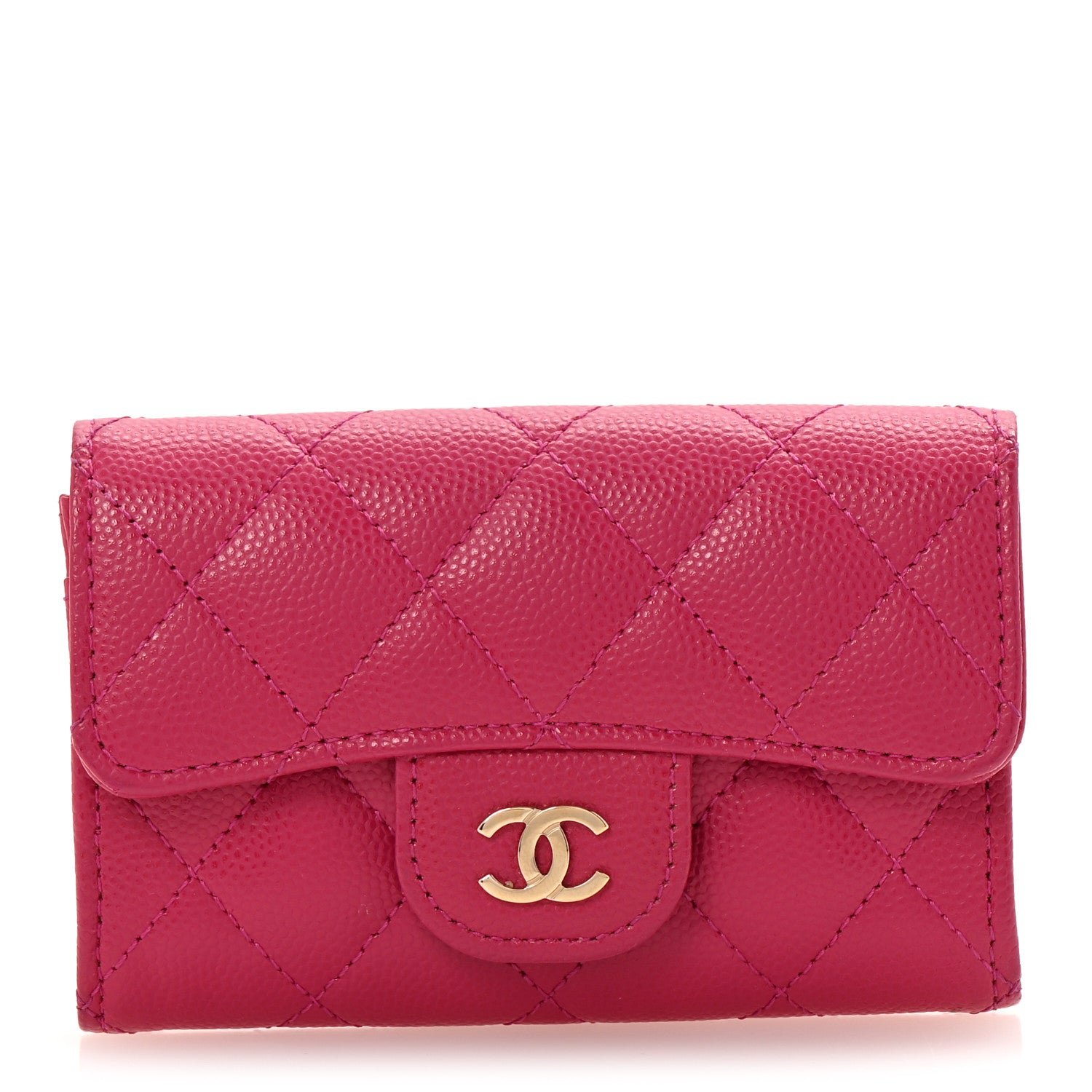 Chanel Caviar Quilted Flap Card Holder Wallet Dark Pink