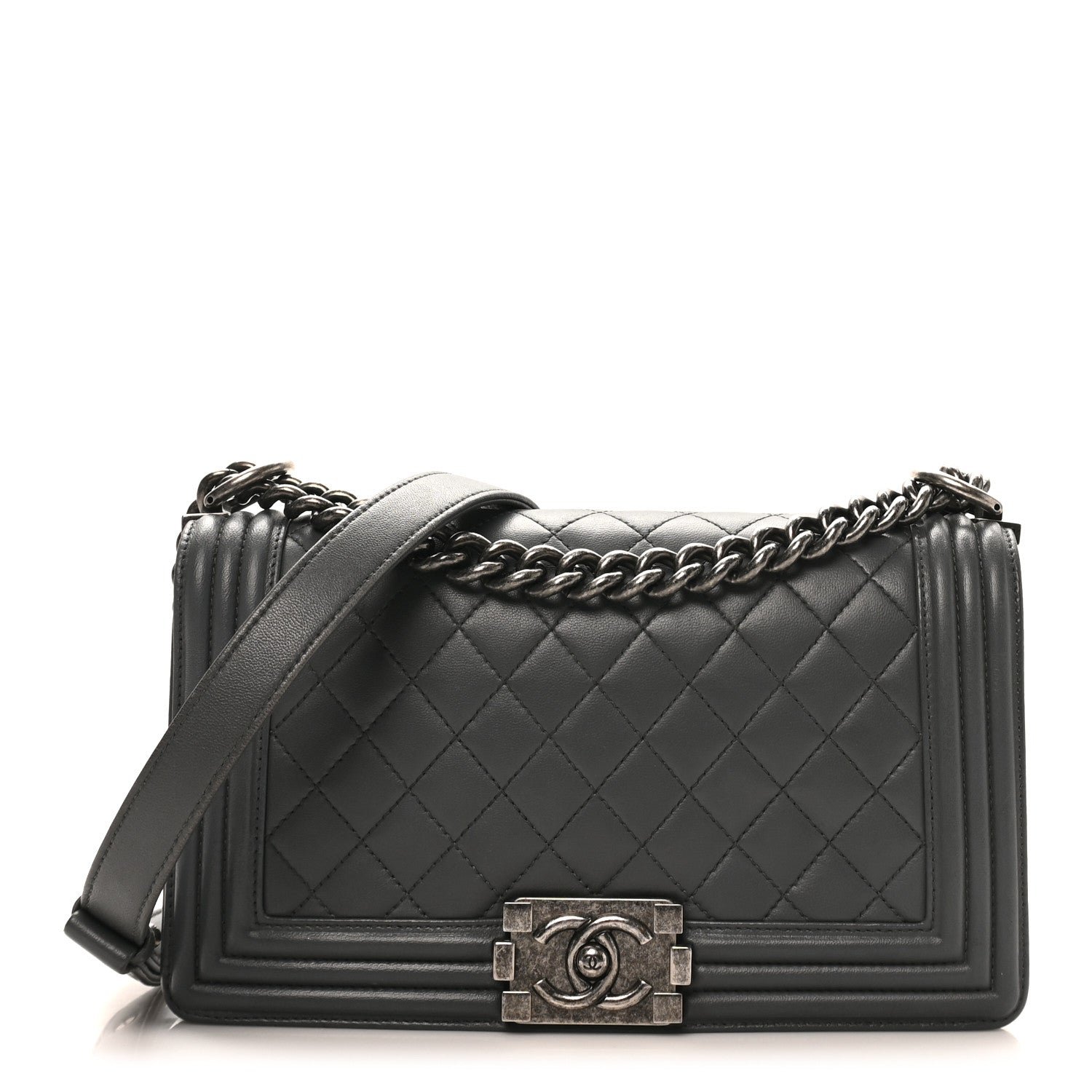 Chanel Lambskin Quilted Medium Boy Flap Dark Grey