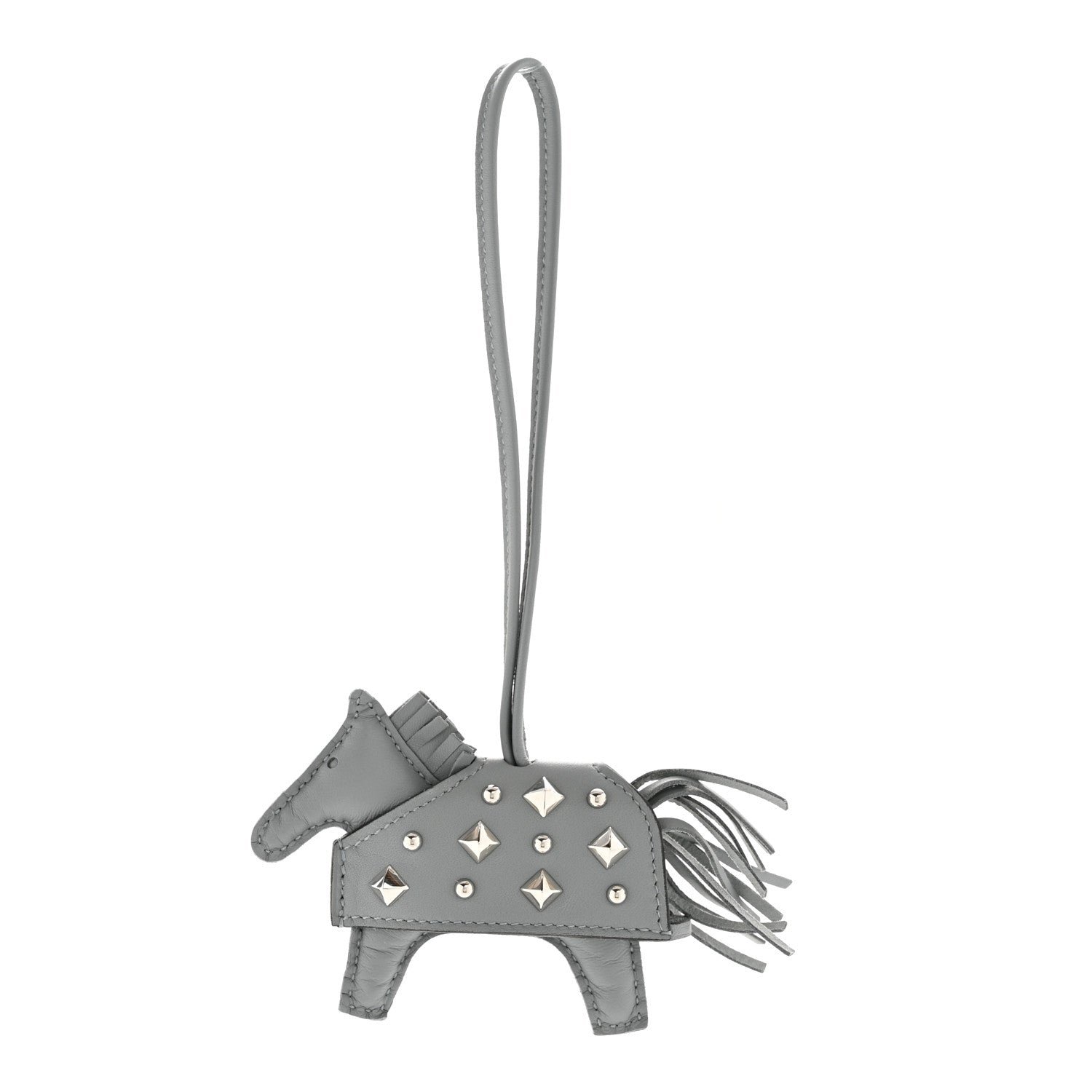 Hermes Milo Lambskin Studded Grigri Rodeo Robeo Rock Horse Bag Charm PM Gris Pantin