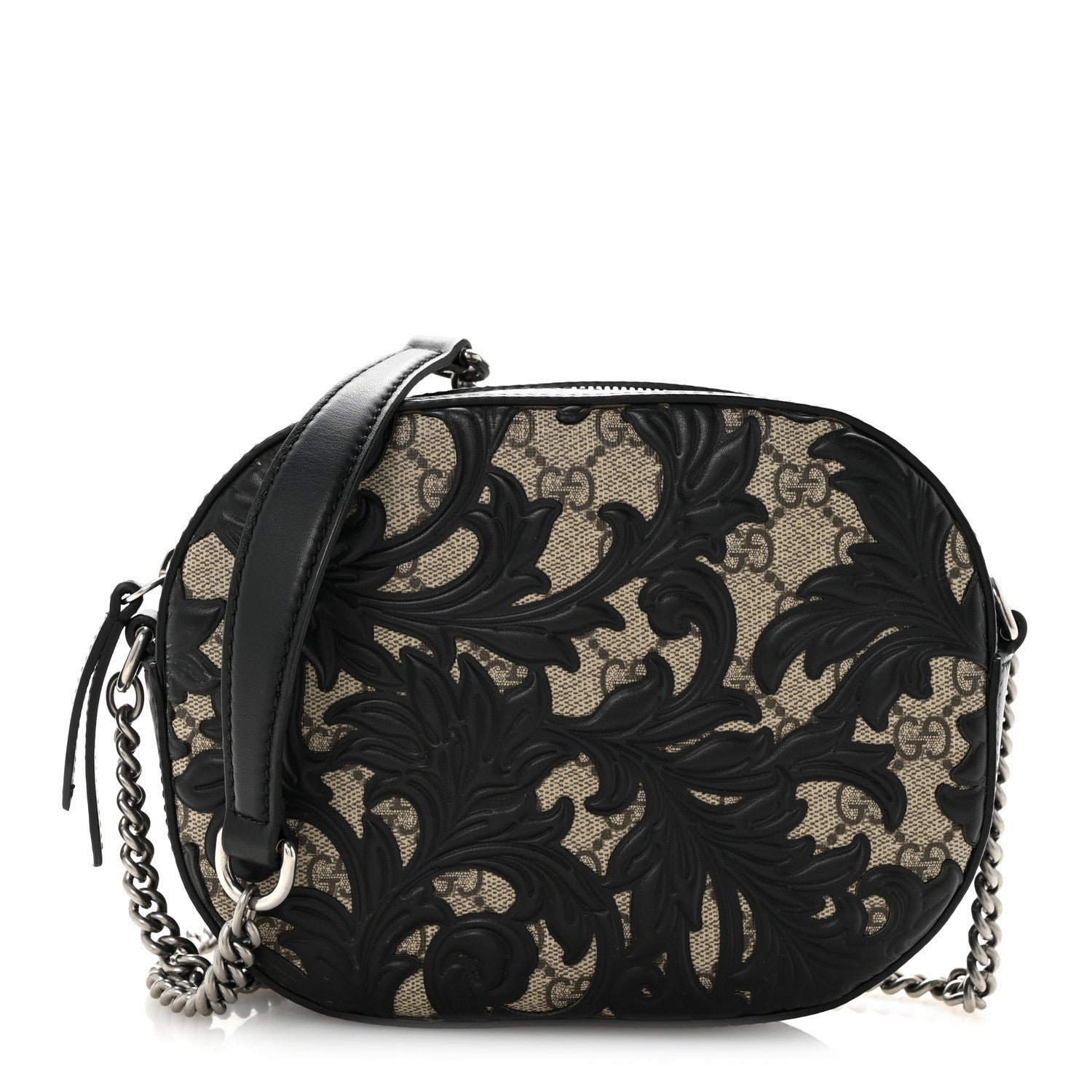 Gucci GG Supreme Monogram Arabesque Mini Chain Shoulder Bag Beige Black
