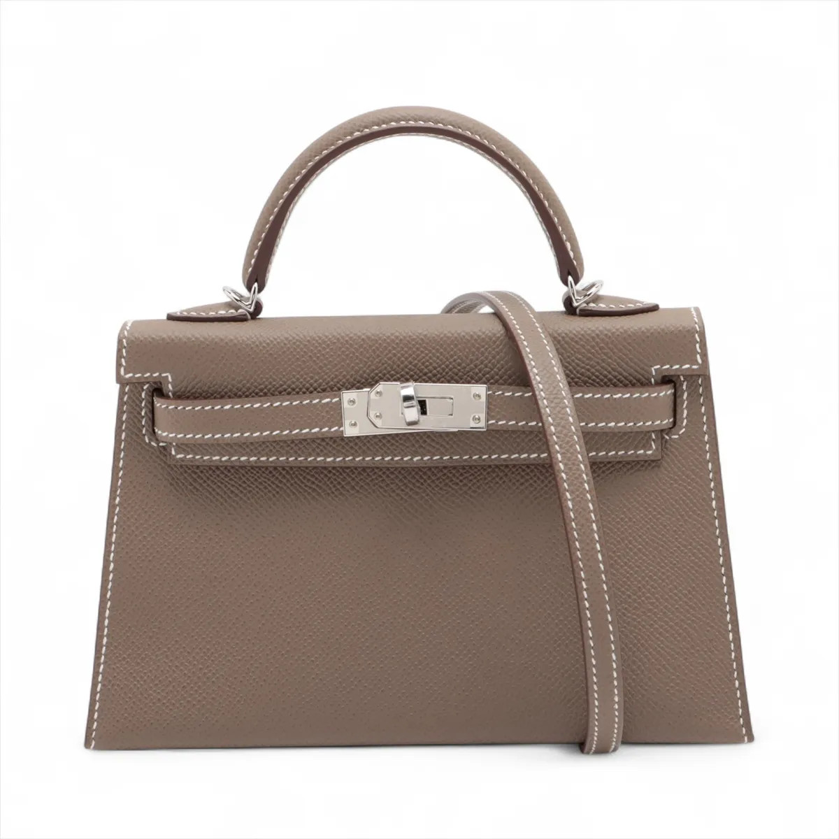 Hermès mini kelly 2 20 Serie Veau Epsom Etoupe Silver Metal Fittings