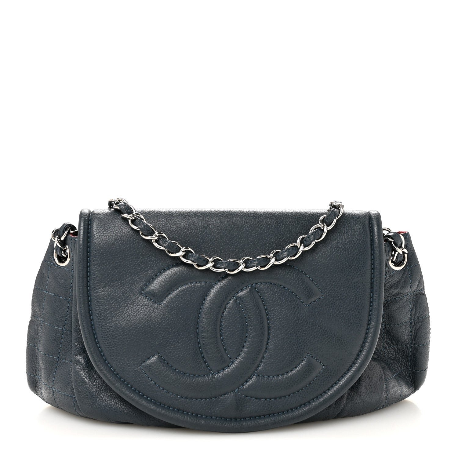 Chanel Caviar Large Half Moon Flap Navy
