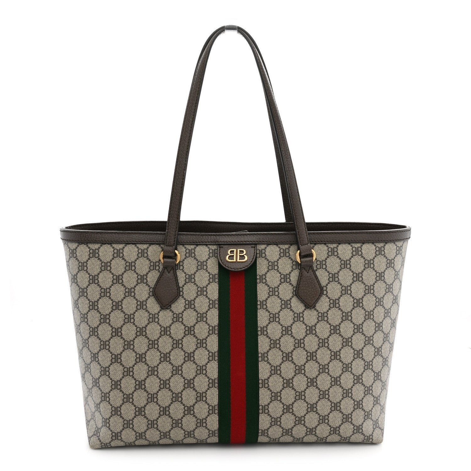 Gucci X BALENCIAGA BB Supreme Monogram Web Medium Ophidia Shopping Tote Beige New Acero