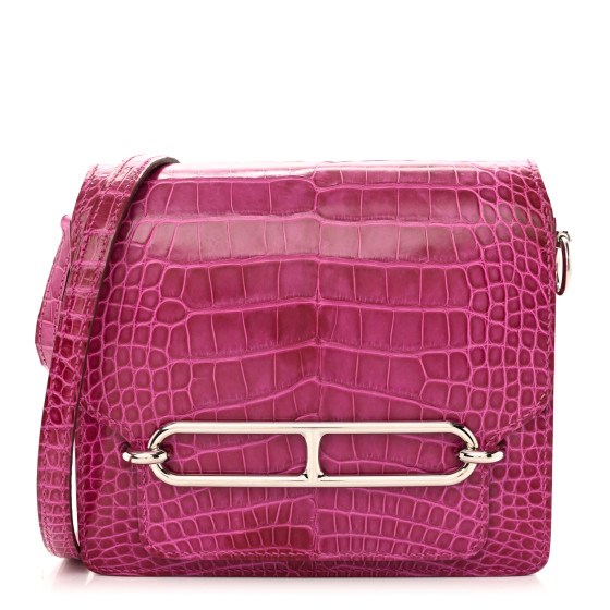 Hermes Shiny Alligator Mini Sac Roulis Rose Scheherazade