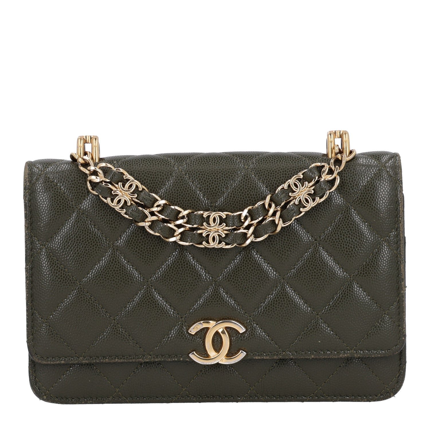 Chanel Caviar Quilted Coco First Wallet On Chain WOC Khaki