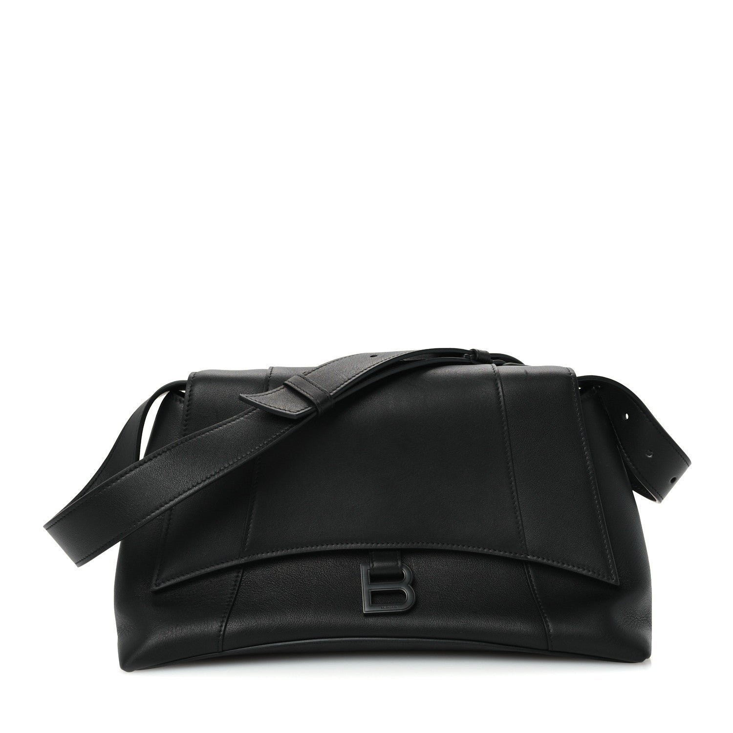 Balenciaga Grained Calfskin Monochrome M Downtown Shoulder Bag Black
