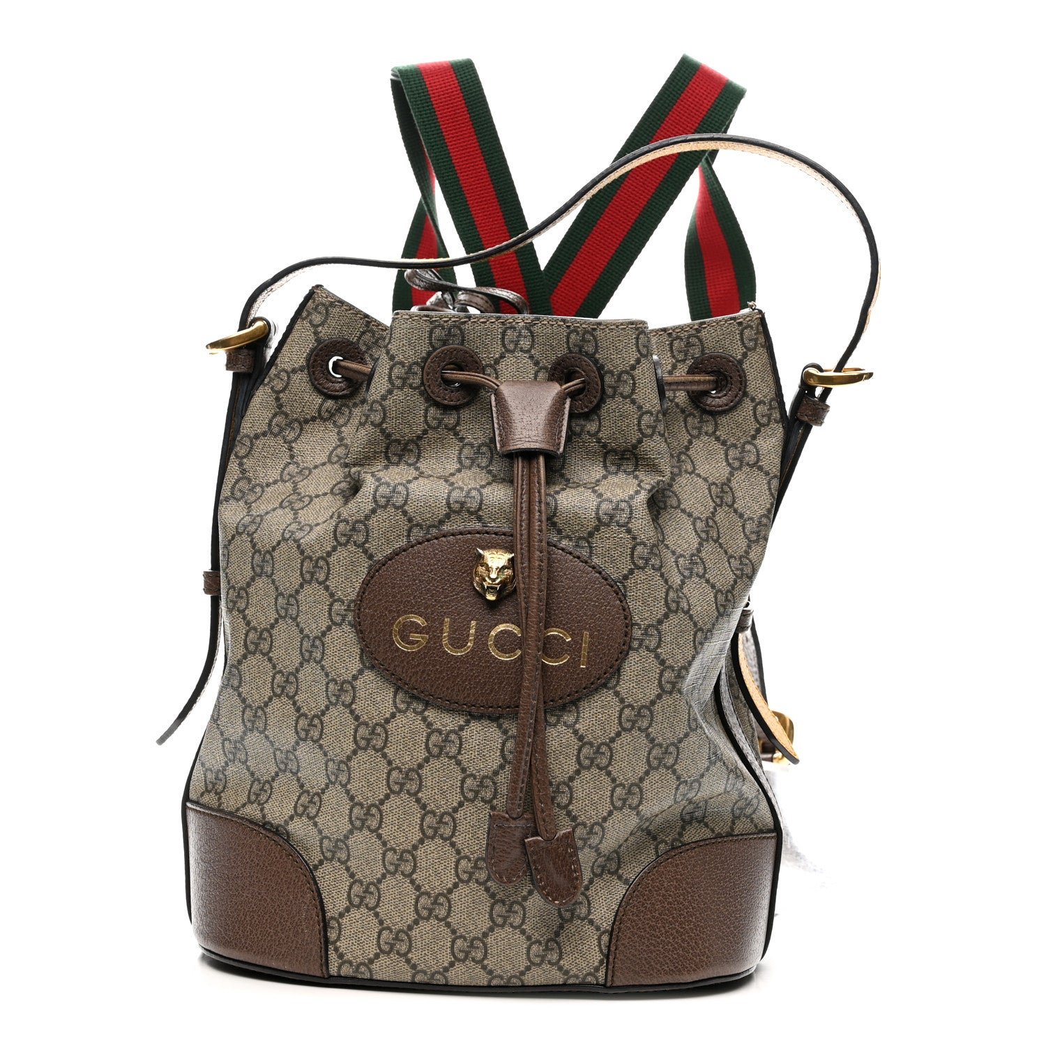 Gucci GG Supreme Monogram Neo Vintage Drawstring Bucket Backpack Beige New Acero Crop