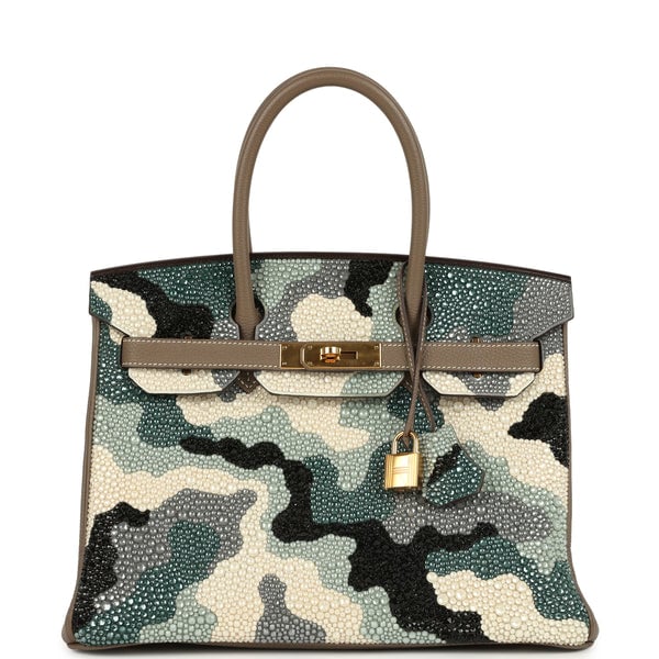 Hermes Custom "Camouflage" Swarovski Crystal Hermes Birkin 30 Etoupe Togo Gold Hardware