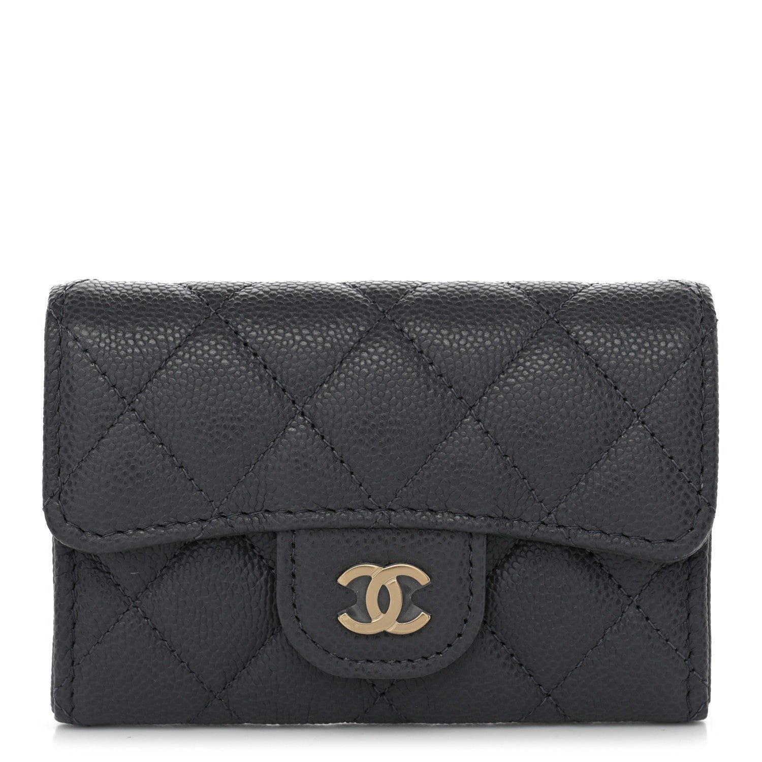 Chanel Caviar Quilted Flap Card Holder Wallet Dark Grey