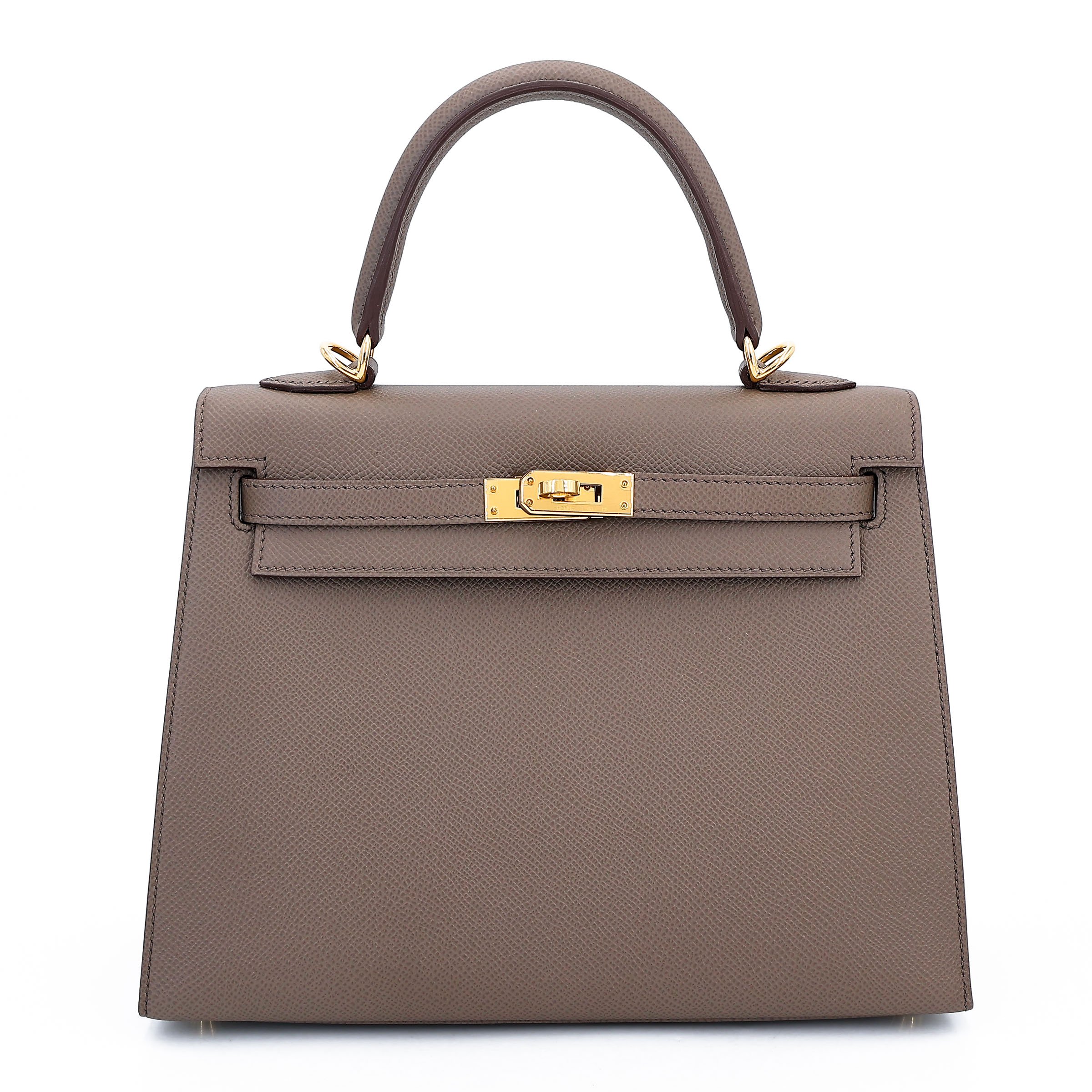 Hermes Excellent ( Rank SA ) HERMÈS Kelly 25 Sellier Etain (8F) Epsom Gold hardware C (2018)